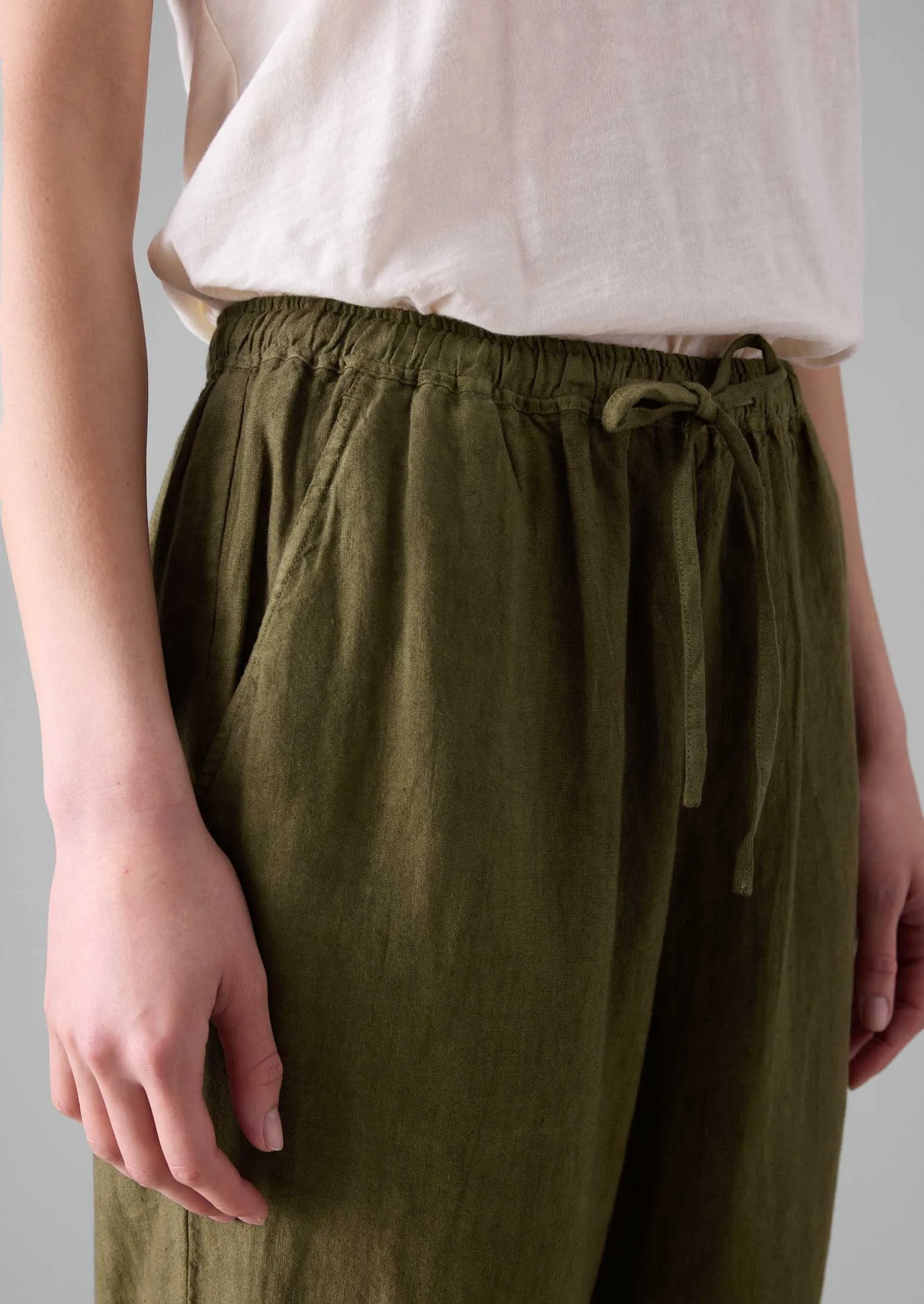 Garment Dyed Linen Pull On Pants | Pear Tapered Look Trendy Cut