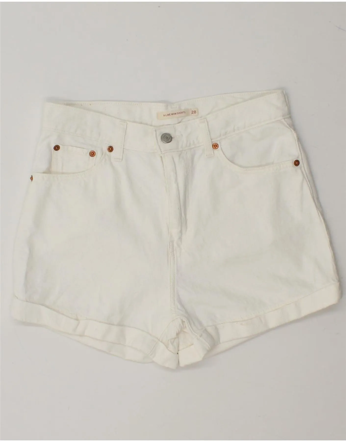 LEVI'S Womens Mom Denim Shorts W28 Medium  White Cotton Blazer Anti Slip Waist Grip