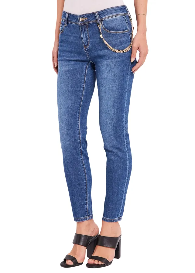 Gaud?? pantalone jeans da donna Kelly 411BD26015 blu medio Slim Smooth Winter Warmth Student Outfit Textured