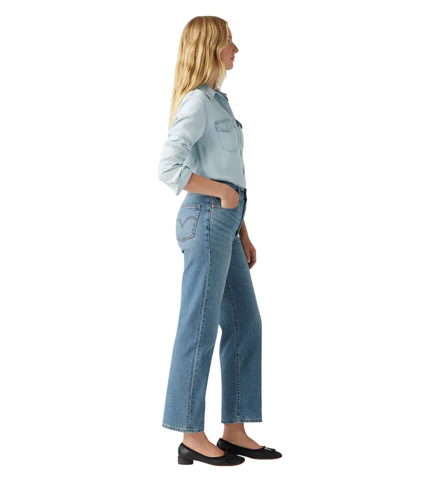 Casual Classic Levi's pantalone jeans con lino da donna diritto alla caviglia 726930230 blu medio