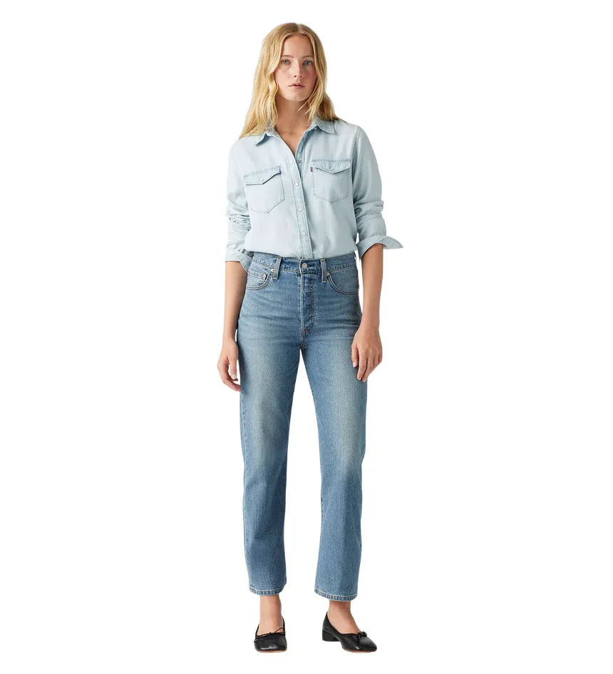 Night Out Daily Wear Levi's pantalone jeans con lino da donna diritto alla caviglia 726930230 blu medio