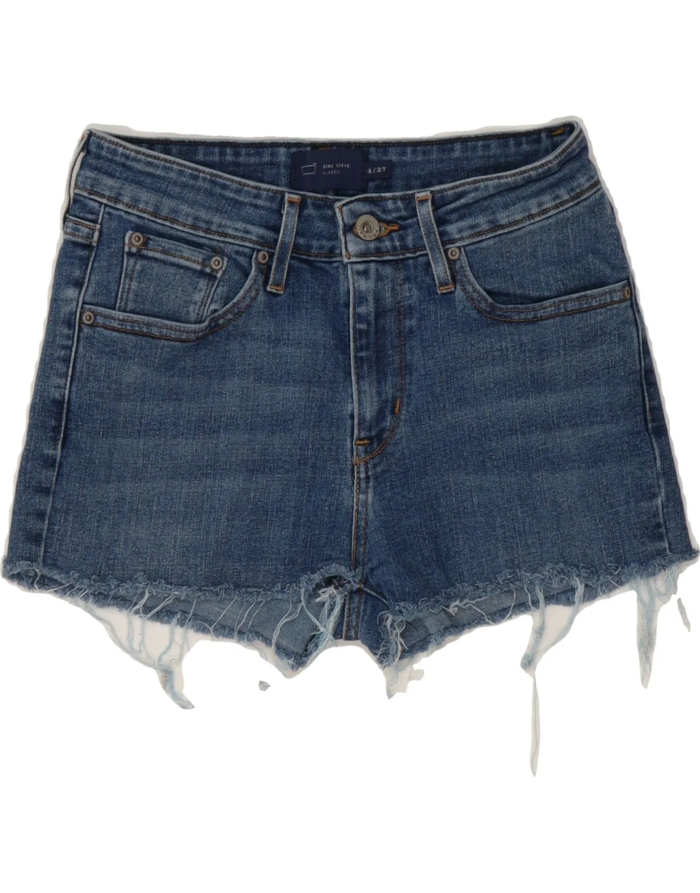 Camouflage Pattern Soft Motion LEVI'S Womens Demi Curve Denim Shorts US 4 Small W27 Blue Cotton