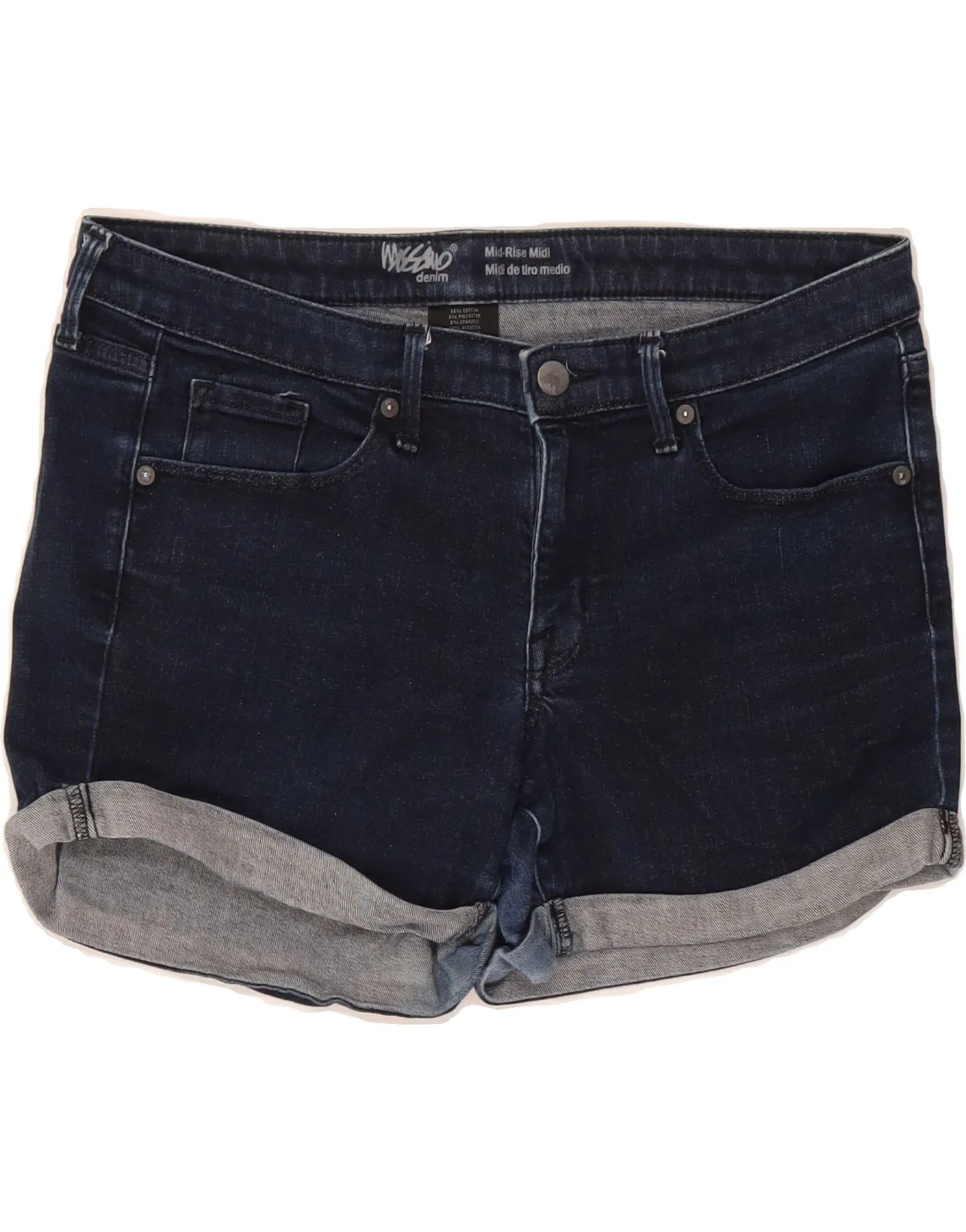 MOSSIMO Womens Mid Rise Denim Shorts US 8 Medium W34  Navy Blue Cotton Light Flex Wear
