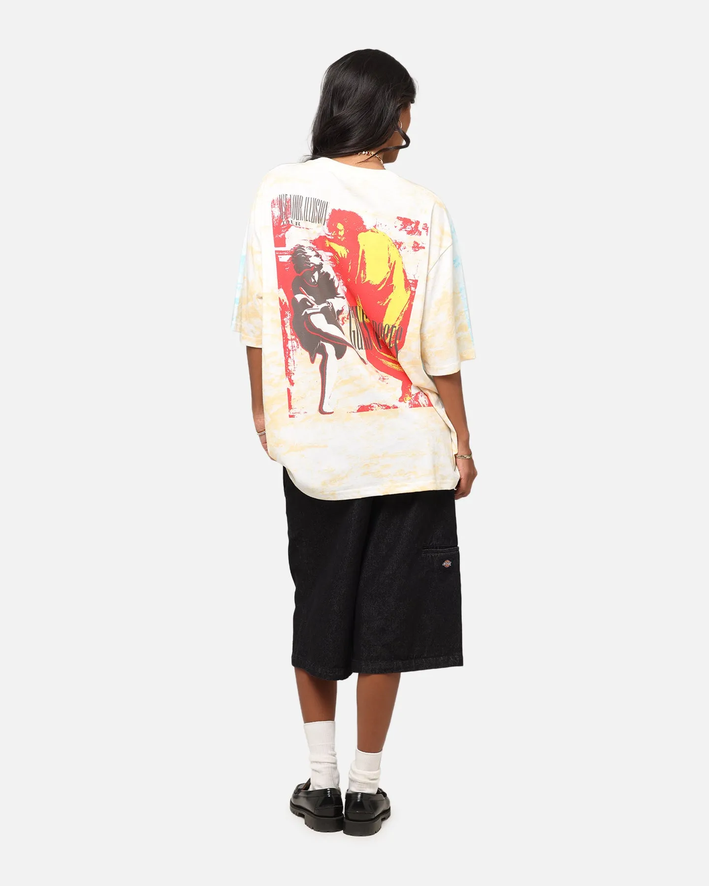 loose fitting Guns N Roses Roses All Over T-Shirt Washed White