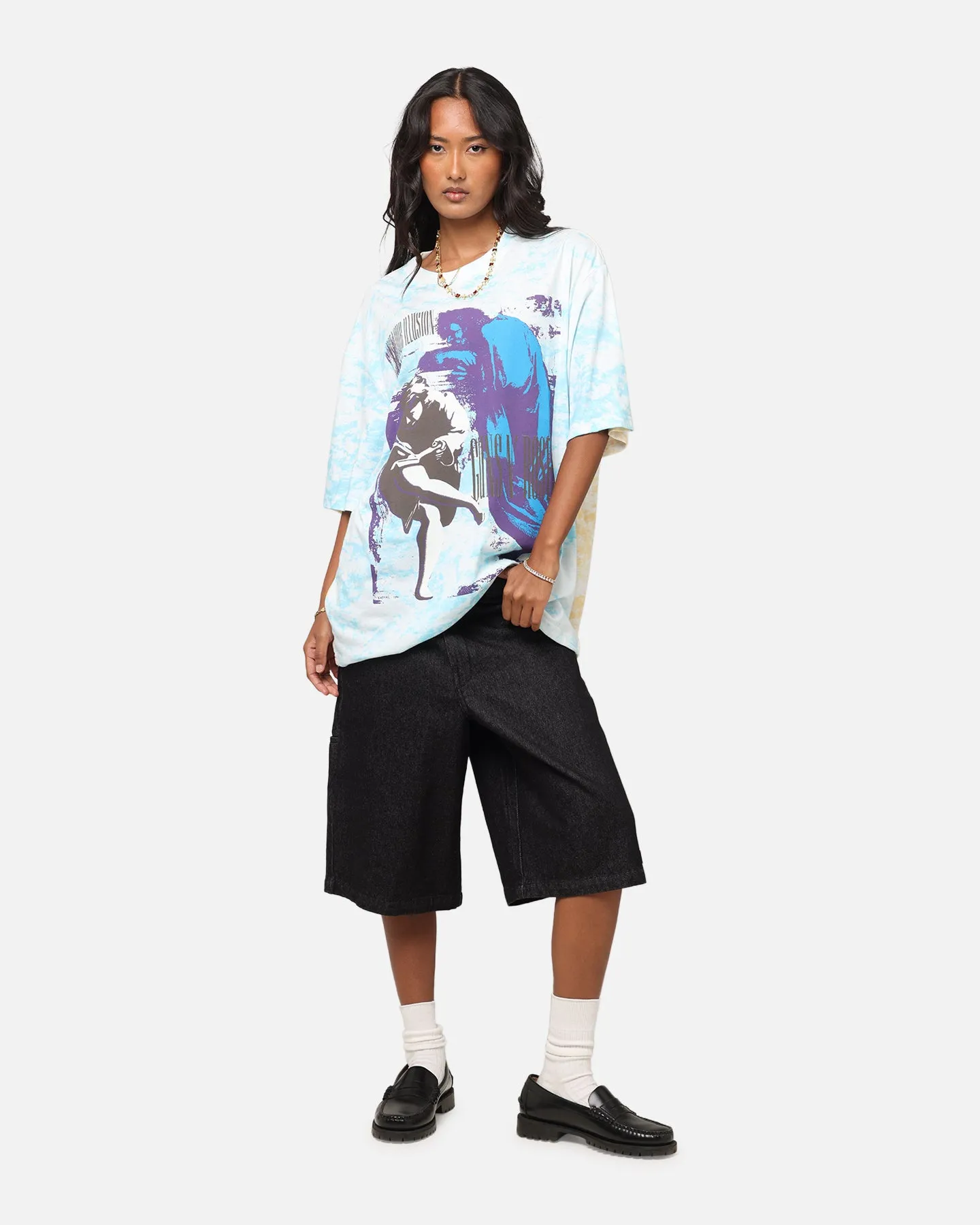 Guns N Roses Roses All Over T-Shirt Washed White Classic Crew Neck