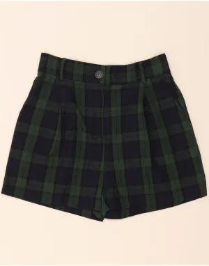 VINTAGE Womens High Waist Pegged Casual Shorts Large W32 Navy Blue Check Breathable Design plain shorts