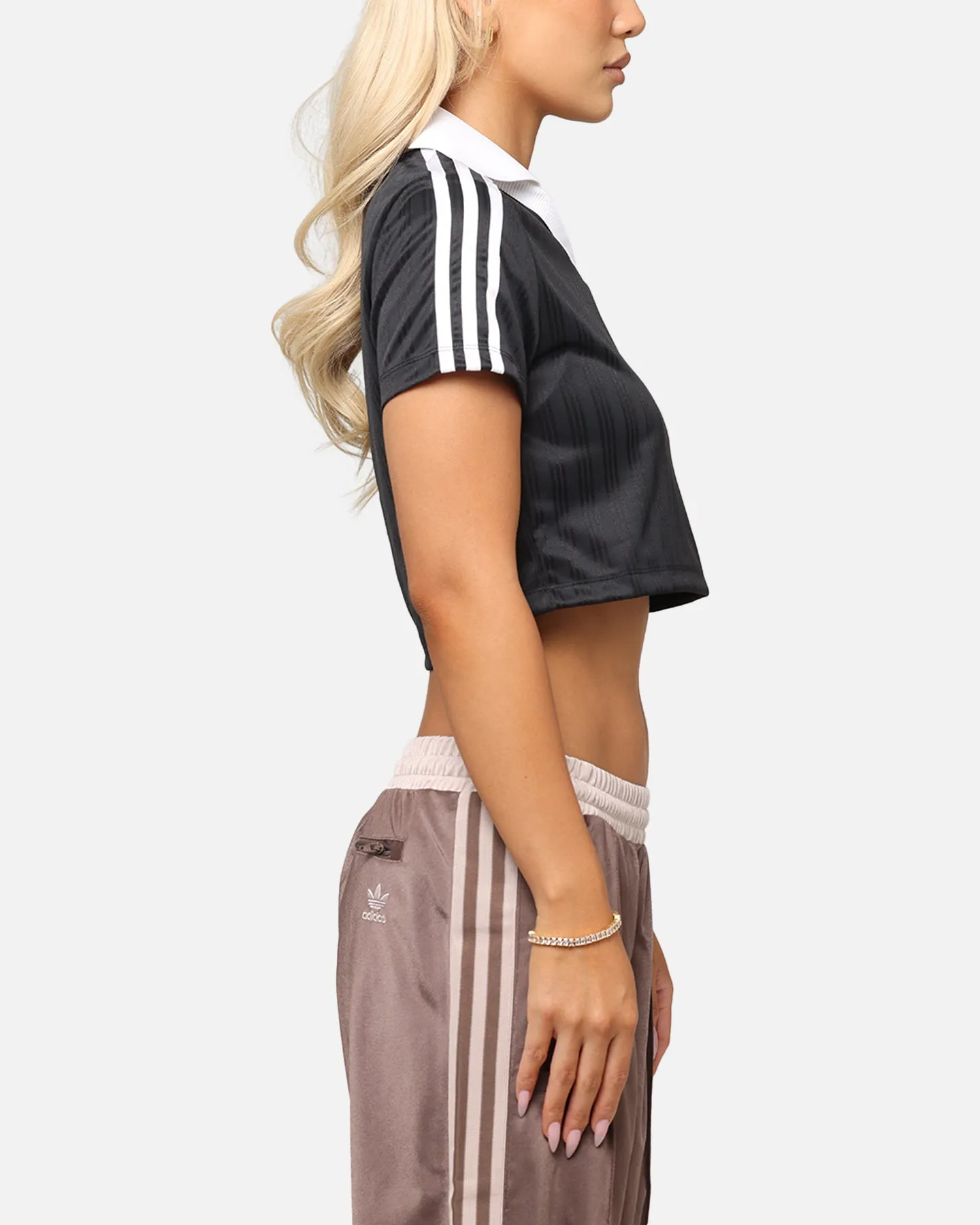 Flattering Design Thermal Regulating Layer Adidas Women's Jacquard Crop Polo Shirt Black