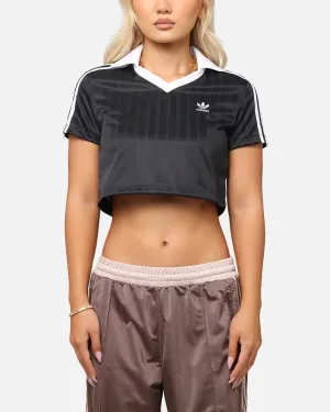 Adidas Women's Jacquard Crop Polo Shirt Black Cozy Look Comfy Pieces