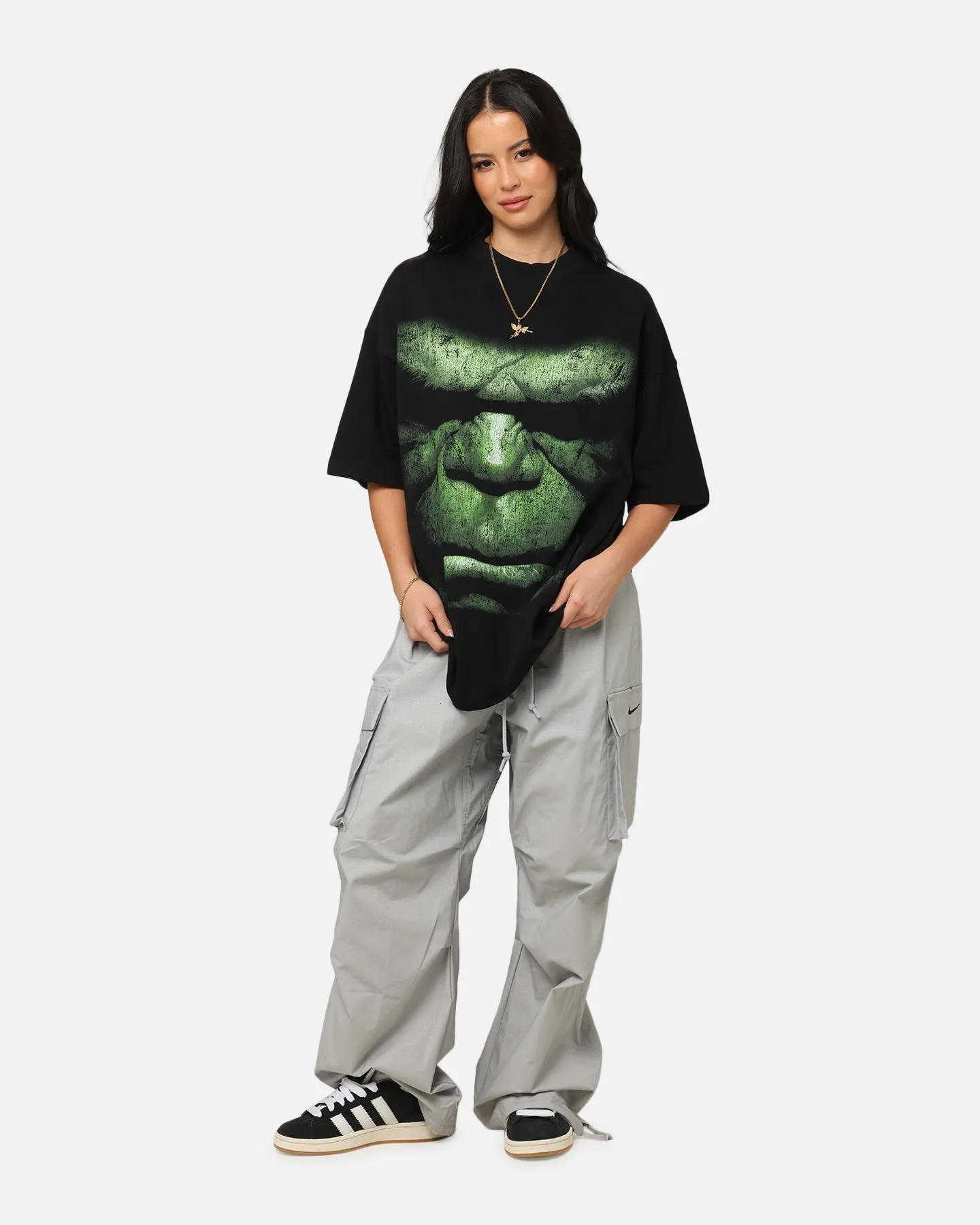 Fade Resistant Print Festival wear Loiter Marvel Hulk Mock Neck T-Shirt Black