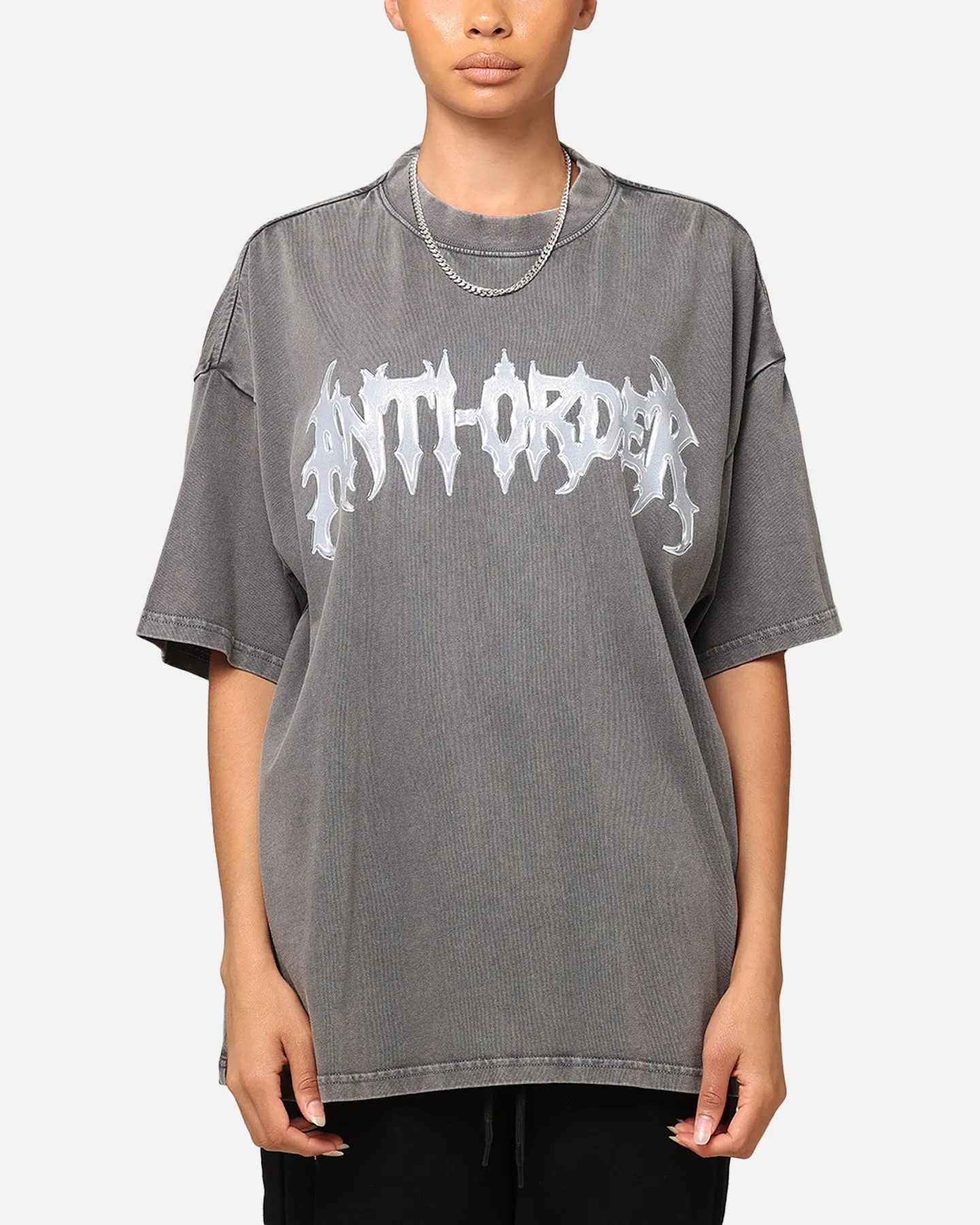 Smart Design The Anti Order New Dawn Mock Neck T-Shirt Washed Charcoal