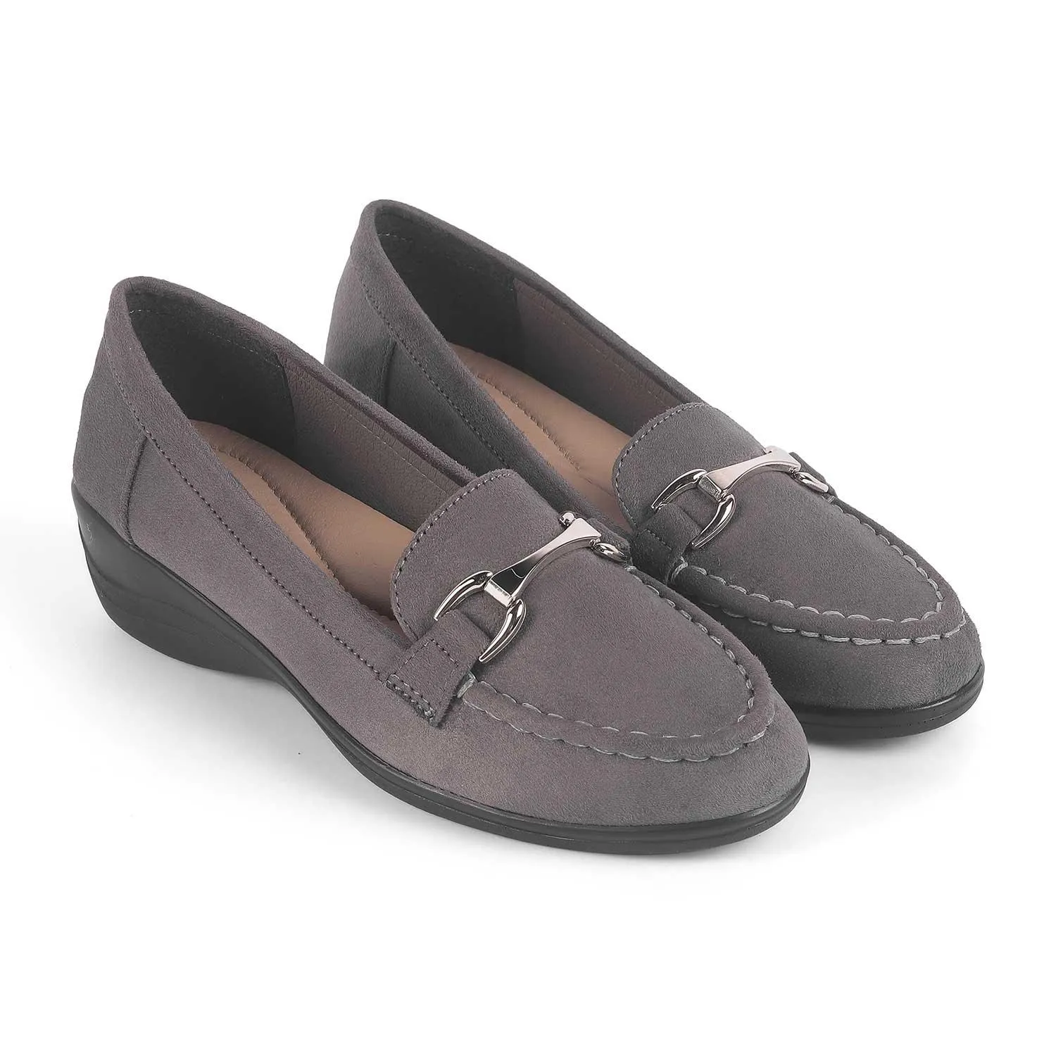 Grip Safe Premium Fit Tresmode Lucia Grey Women's Casual Wedge Loafers