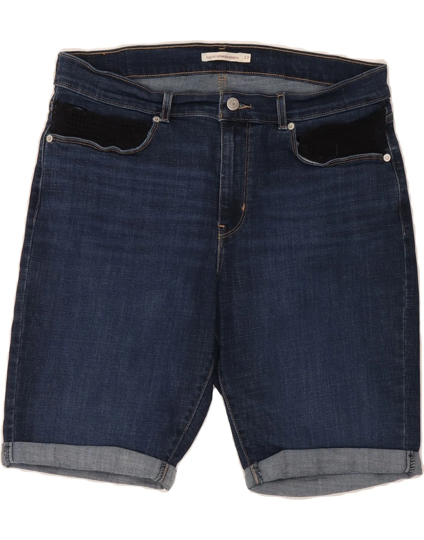 LEVI'S Womens Classic Fit Bermuda Denim Shorts W33 Large  Blue Slim Look Stain Repellent Treatment