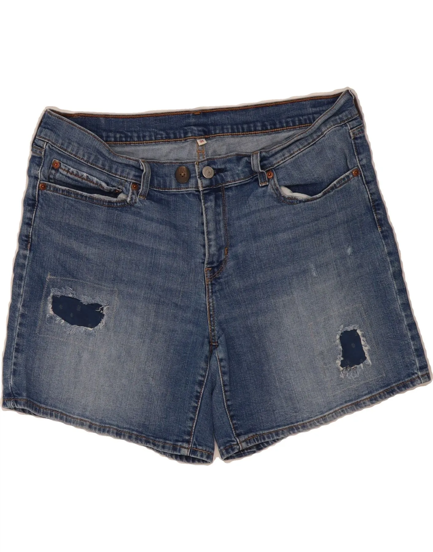 Slip Resistant Inner Grip LEVI'S Womens Distressed Denim Shorts W33 Medium Blue