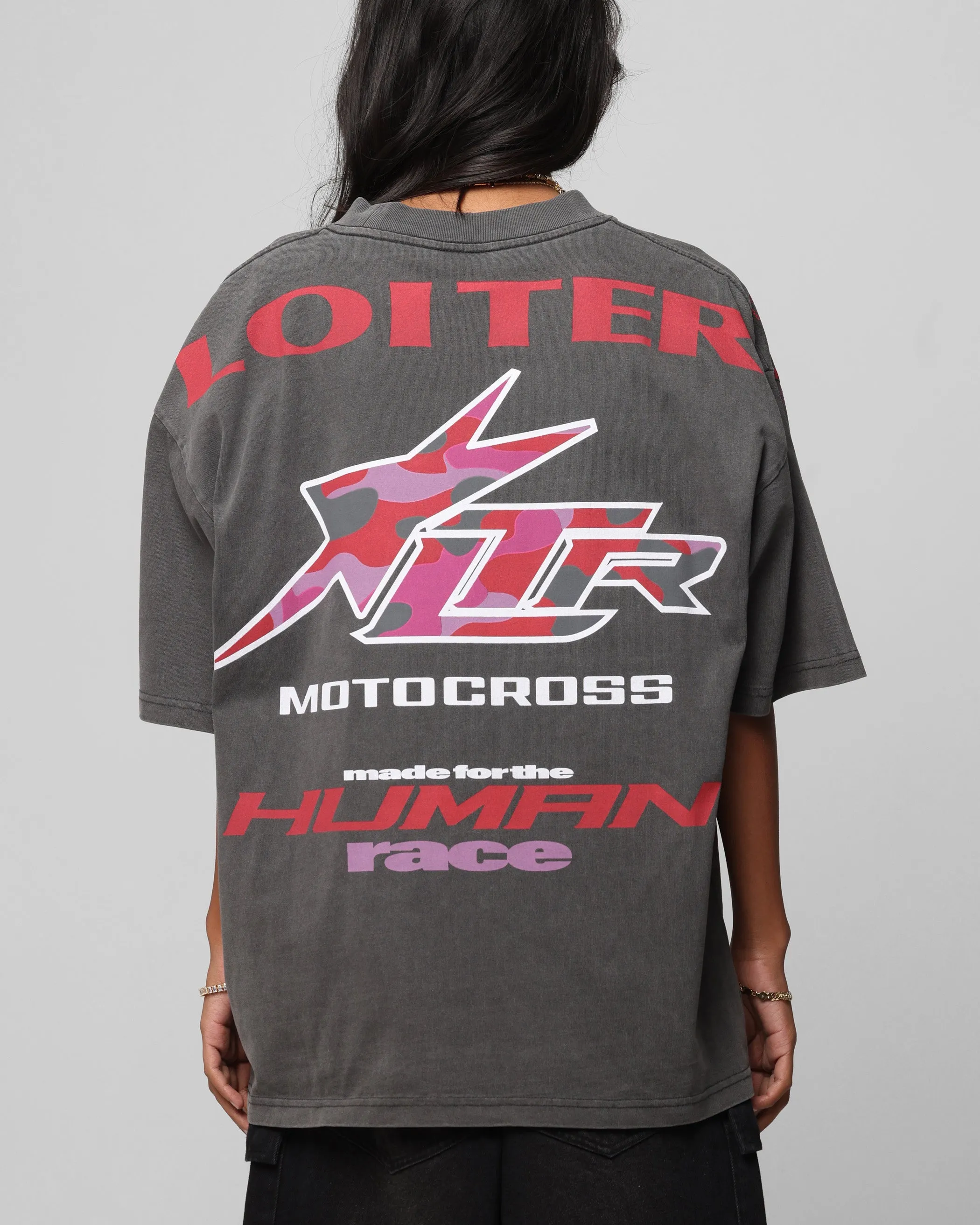 Chic Wear Loiter Motocross Vintage T-Shirt Charcoal/Red