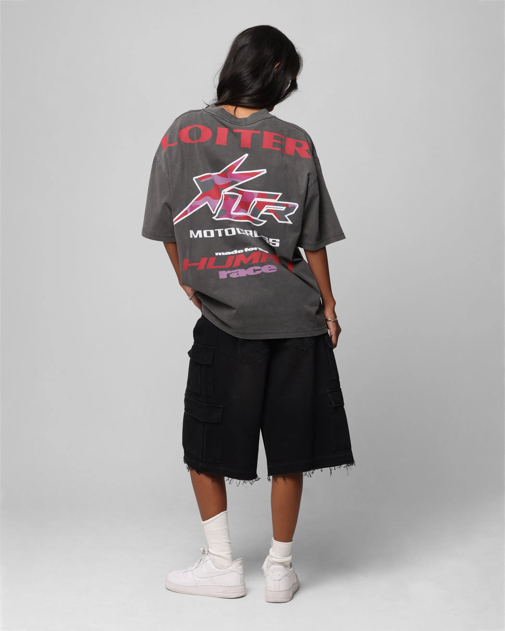 RecycledBlend Loiter Motocross Vintage T-Shirt Charcoal/Red