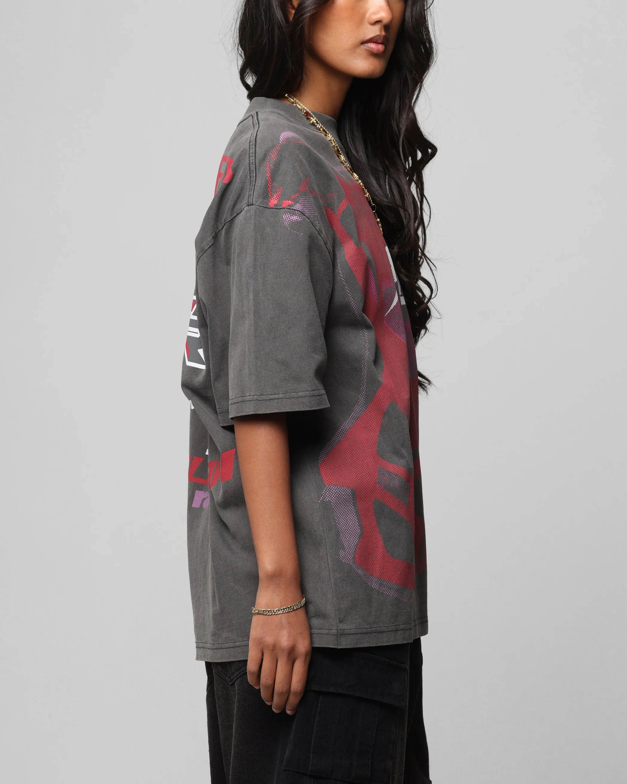 Loiter Motocross Vintage T-Shirt Charcoal/Red Matte Look