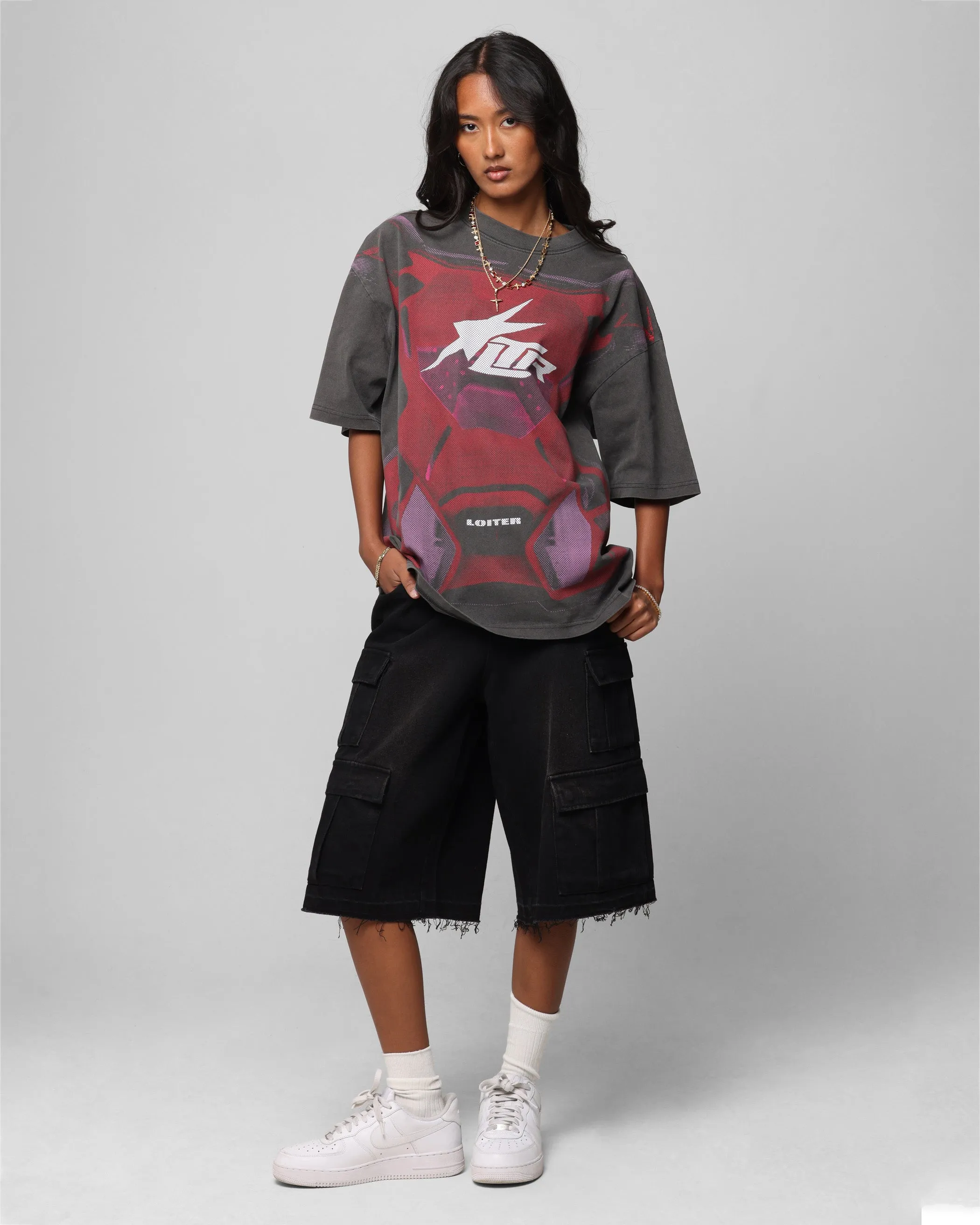 Loiter Motocross Vintage T-Shirt Charcoal/Red Trendy Vibes