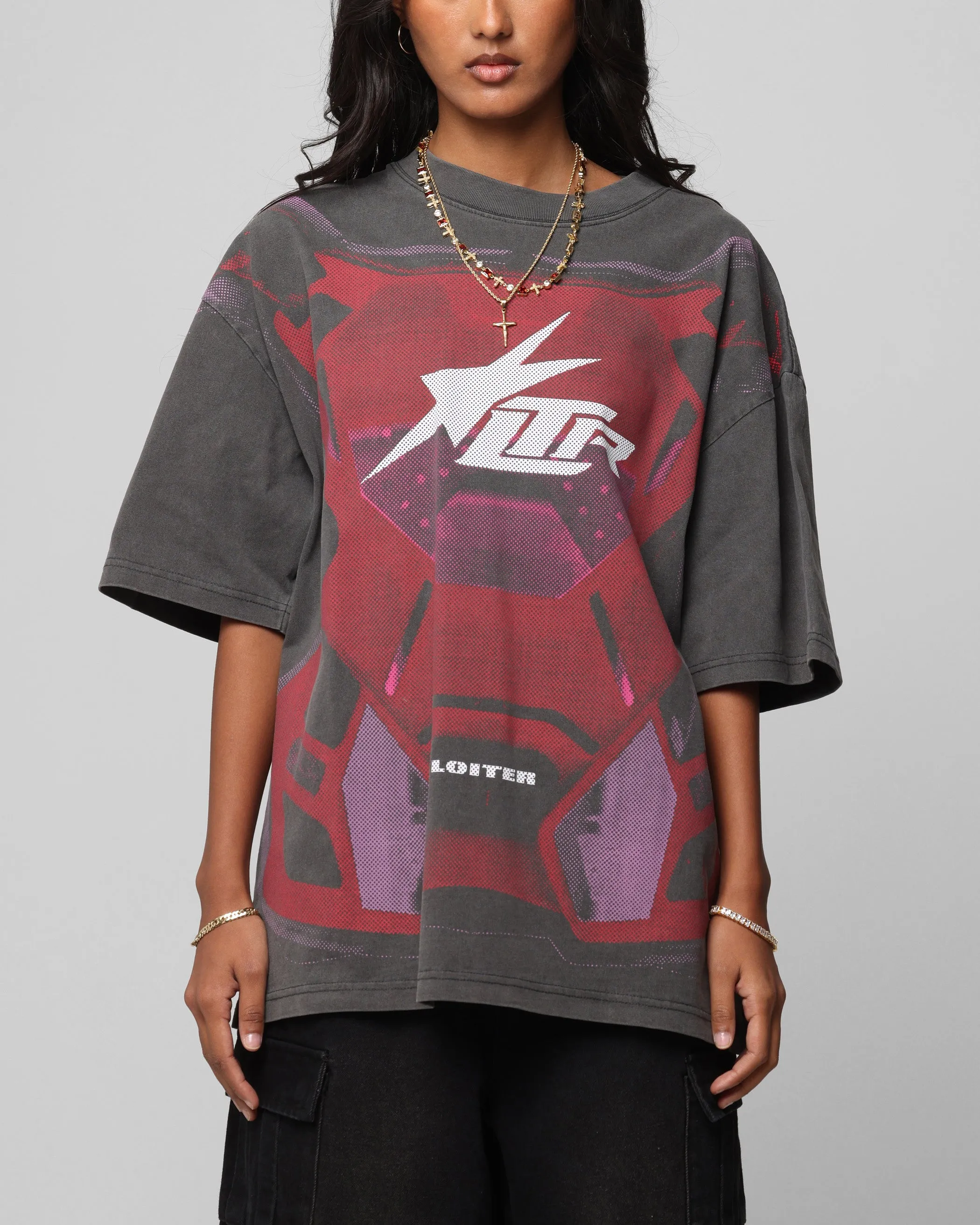 Summer Favorite Loiter Motocross Vintage T-Shirt Charcoal/Red