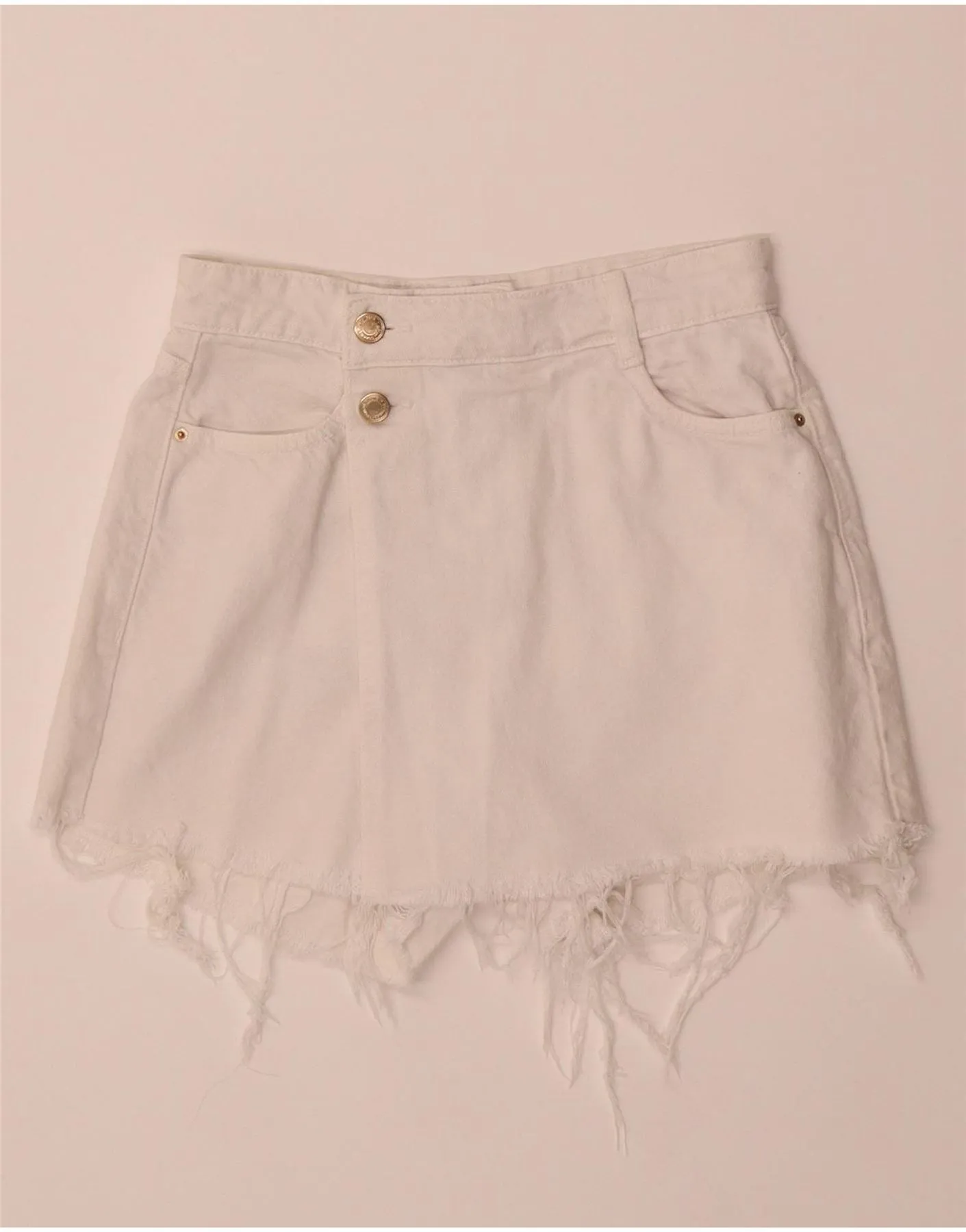 Classic Vibe ZARA Womens High Waist Denim Shorts XS W26  Off White Cotton