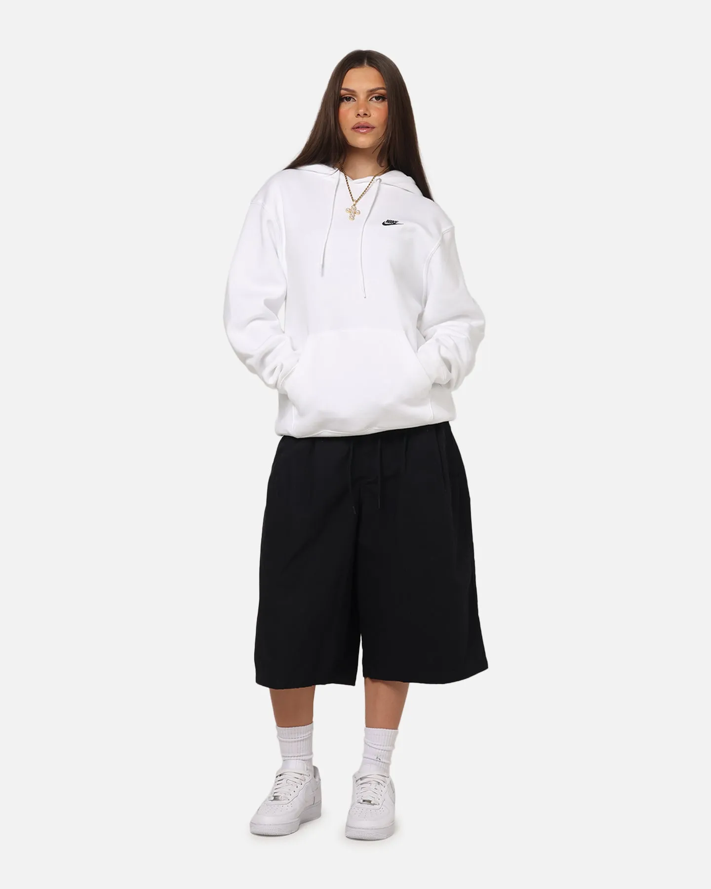 Nike Club Pullover Fleece Hoodie White/White/Black Instagram Worthy