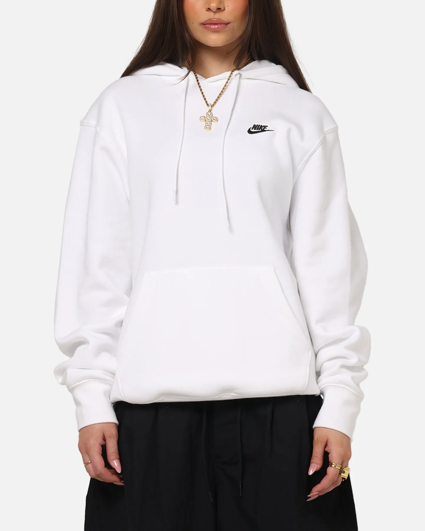 elastic waistband Nike Club Pullover Fleece Hoodie White/White/Black