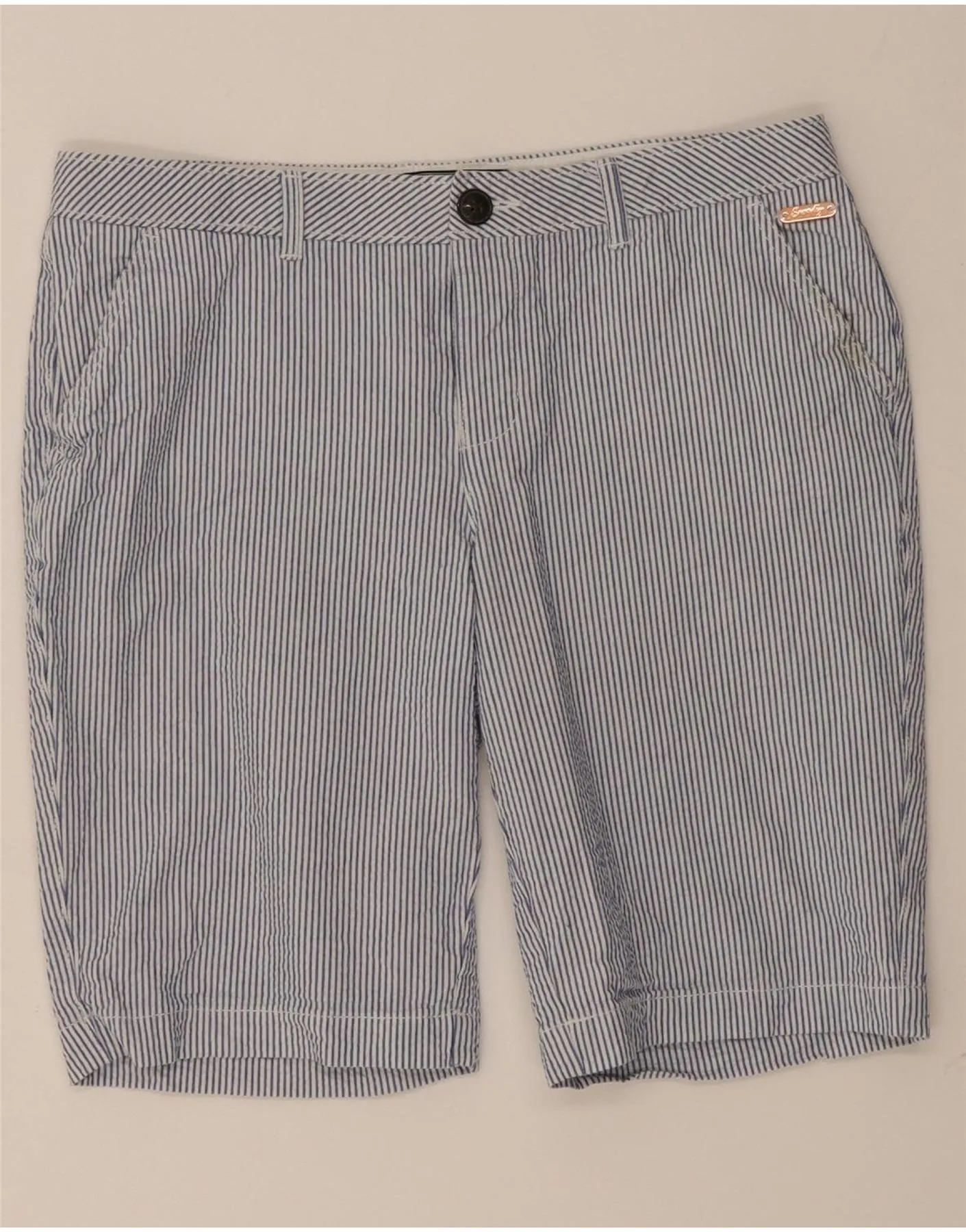 High-End Quality SUPERDRY Womens Chino Shorts UK 10 Small W32  Blue Pinstripe Cotton