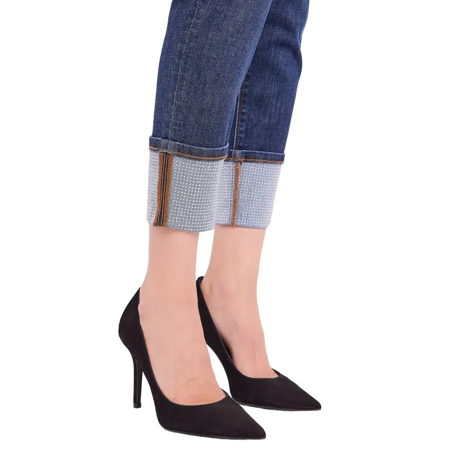 Neutral Style Laser Cut Edges Gaud?? pantalone skinny in jeans da donna con risvolto 421BD26004 blu