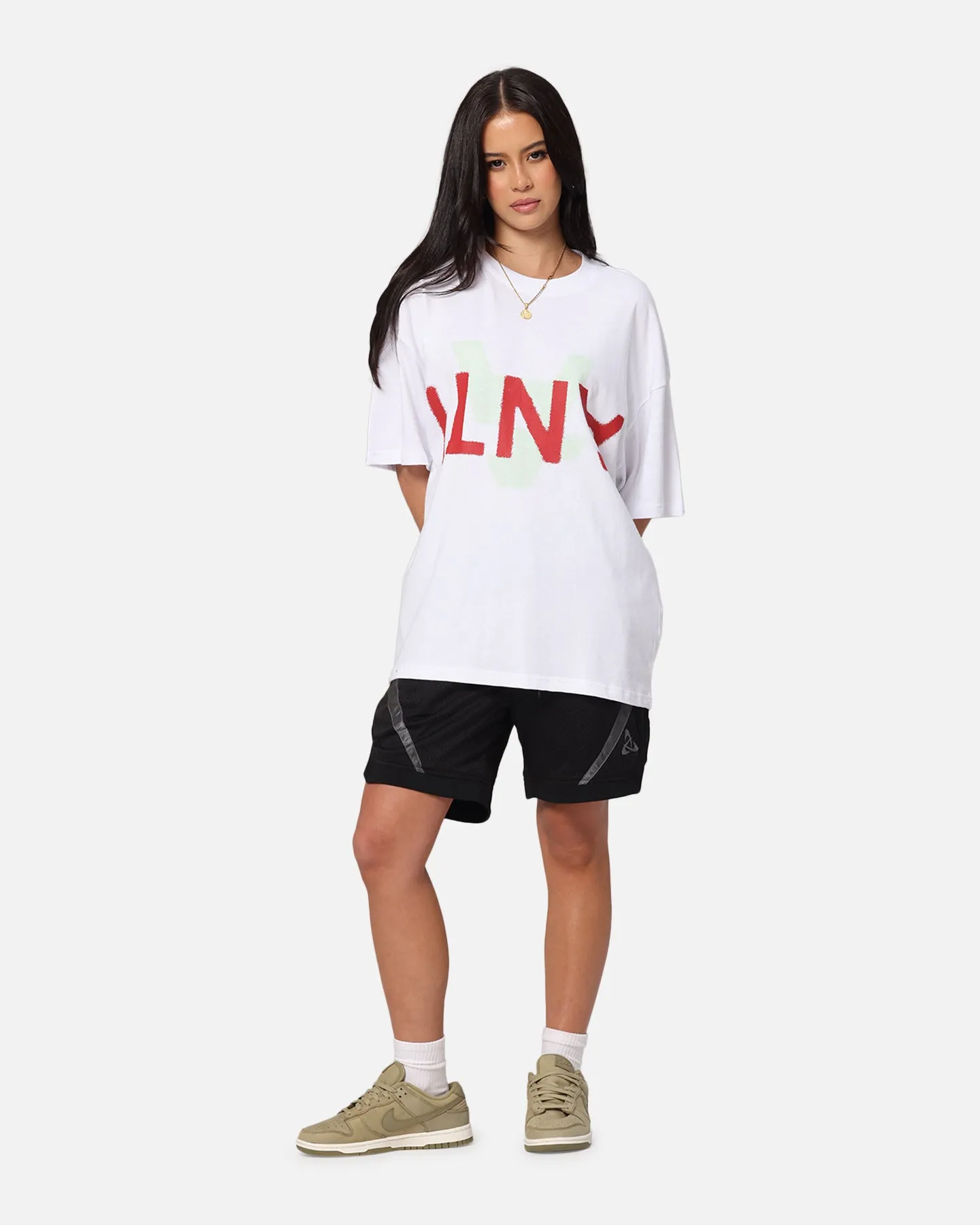 The Anti Order Echo Spray Drop Shoulder T-Shirt White Light Comfort Style Denim combination