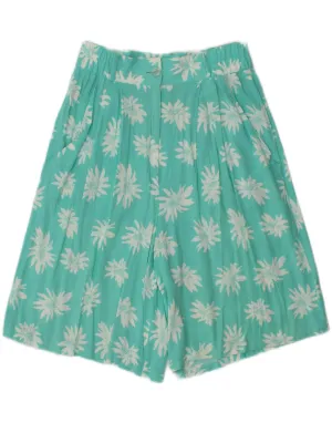 VINTAGE Womens Wide Leg Chino Shorts W28 Medium Turquoise Floral Quick Fit Performance Flexible Side Panels