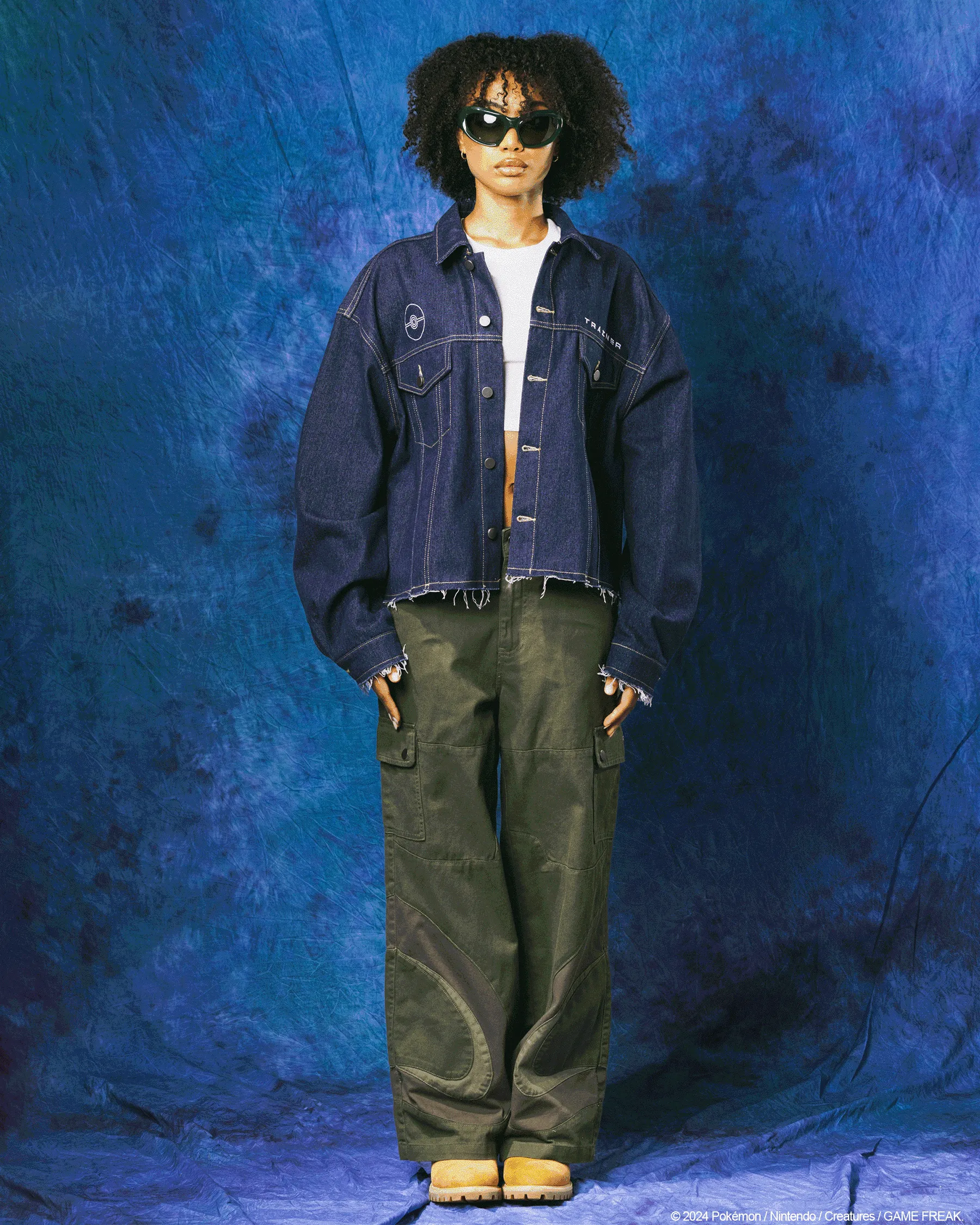 Pok??mon By Loiter Pikachu Denim Jacket Indigo Weatherproof Coating Support