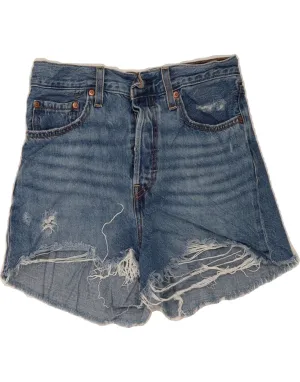 school wear Ergonomic Curved Seams LEVI'S Womens Distressed Denim Shorts W28 Medium Blue Cotton