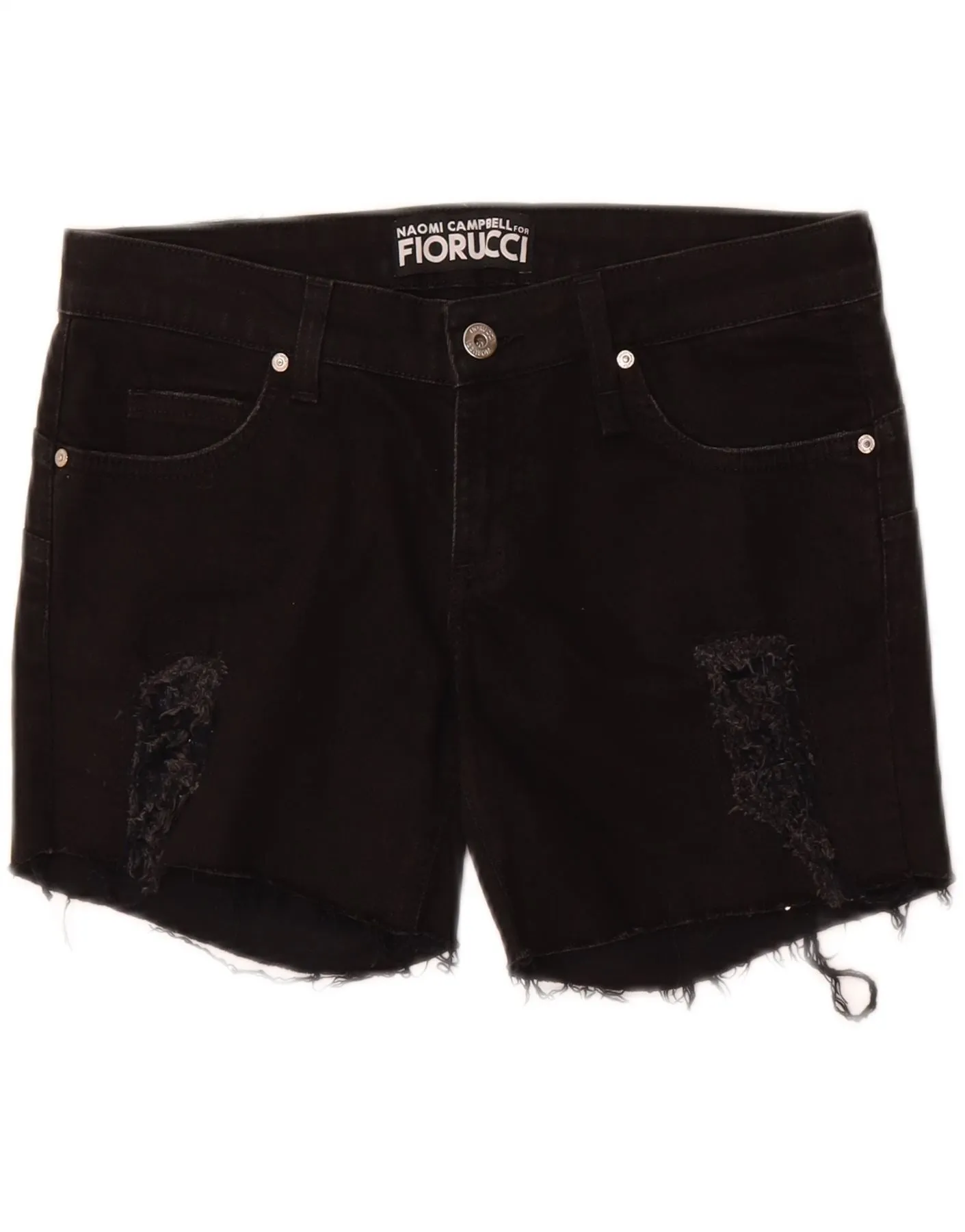 FIORUCCI Womens Distressed Denim Shorts W30 Medium  Black Cotton Quick Movement Fit