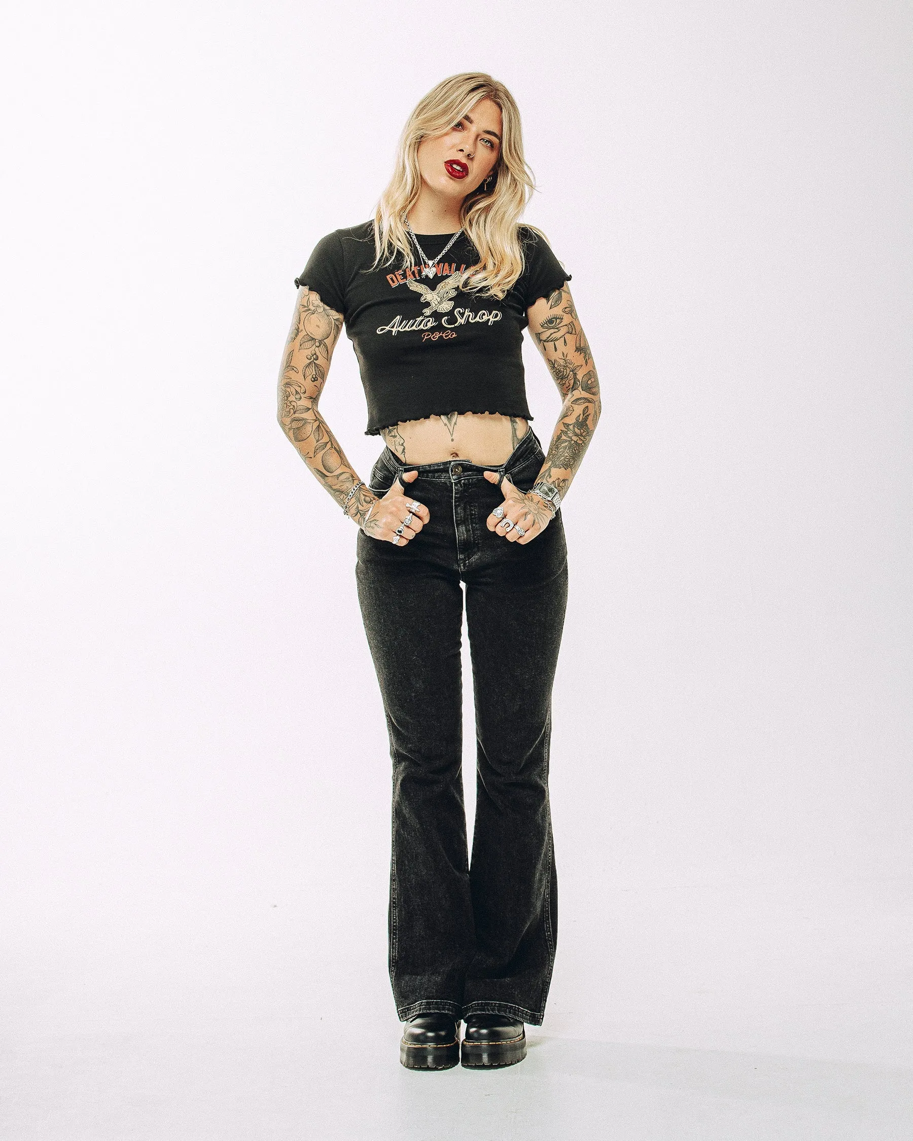 Jett Kickflare Jean - Washed Black Loose cut AntiPillingFabric
