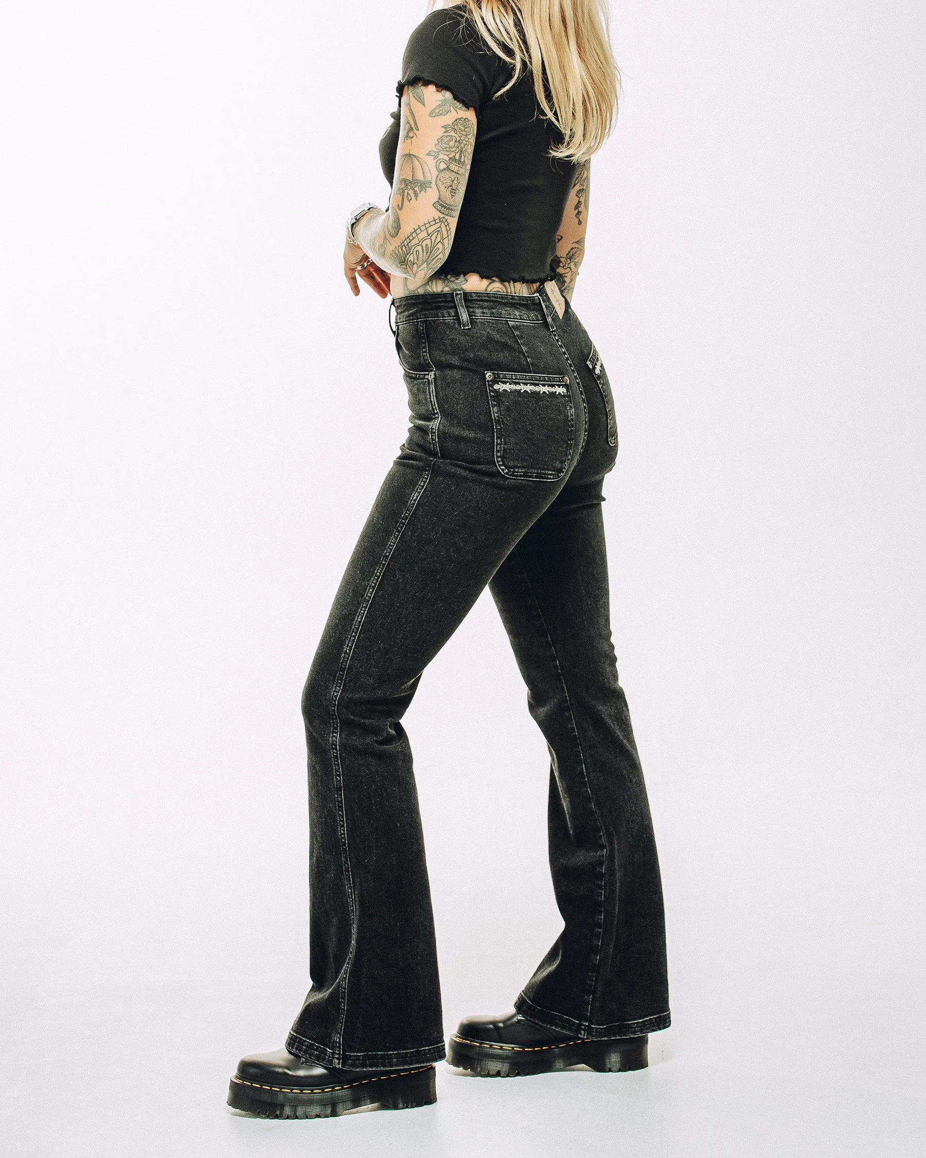 Jett Kickflare Jean - Washed Black Cuffed hem