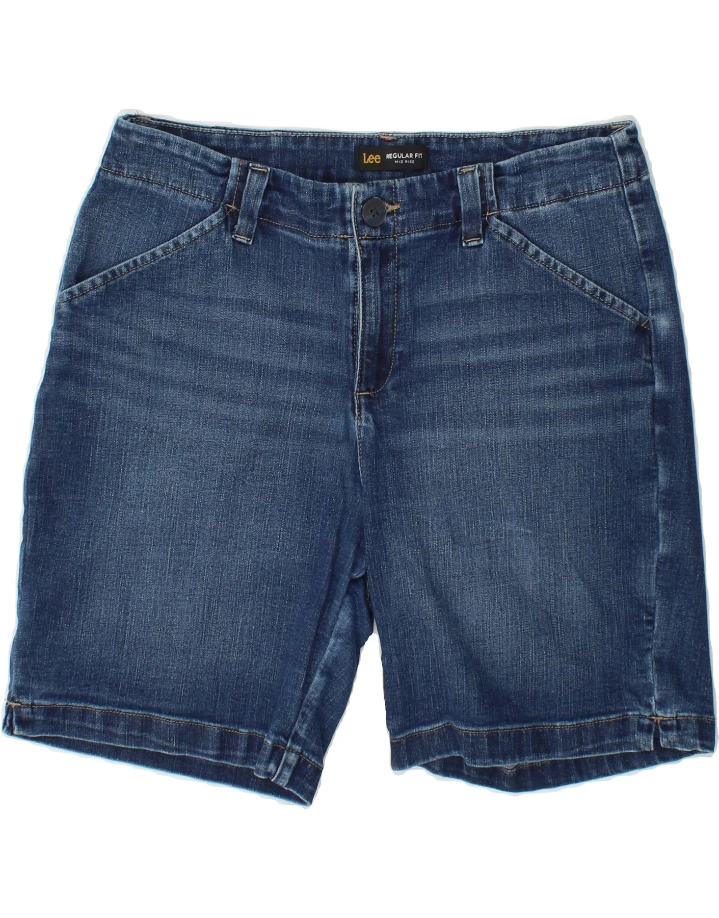 LEE Womens Mid Rise Mid Rise Regular Fit Denim Shorts US 8 Medium W32 Blue Lounge Ready Abrasion Resistant Edges