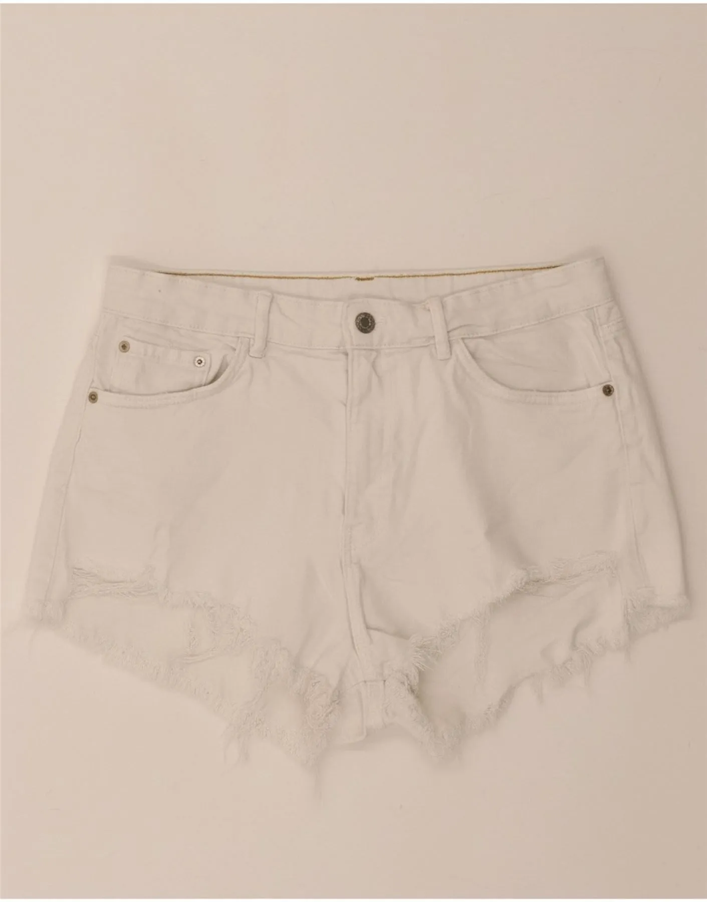 ZARA Womens Denim Shorts EU 42 Large W32 White Cotton SeamlessConstruction Breathable Material