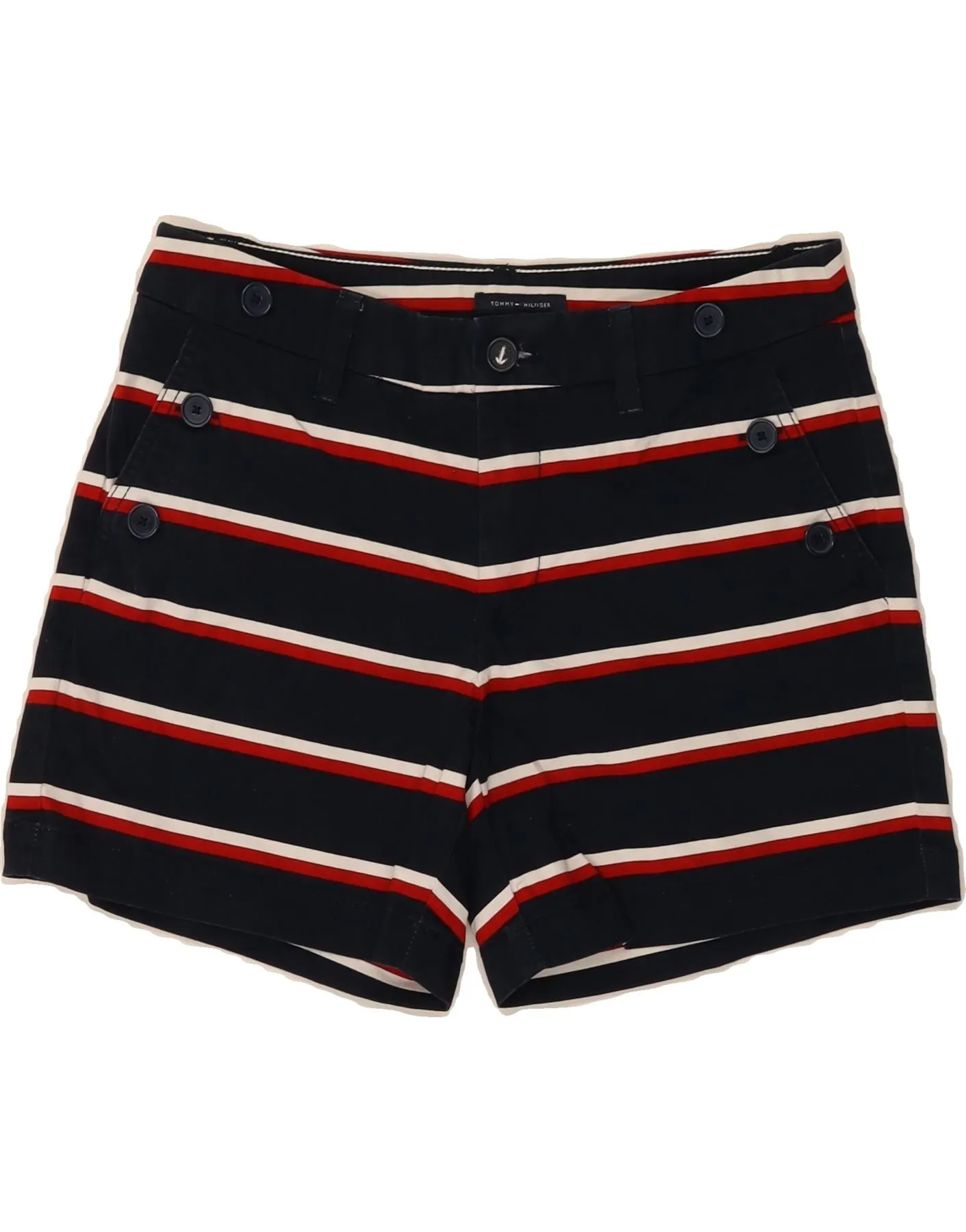TOMMY HILFIGER Womens Chino Shorts US 4 Small W30  Navy Blue Striped Beach-Ready Look vest