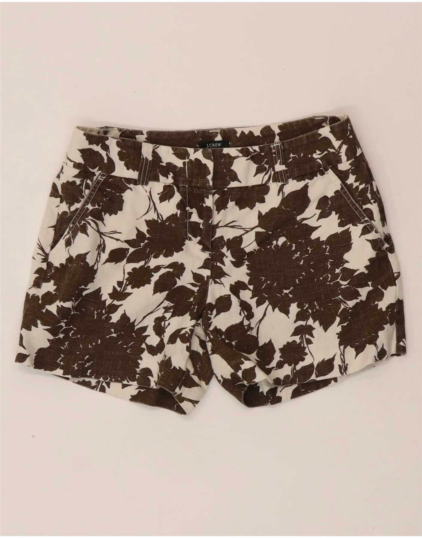 J. CREW Womens Low Fit Chino Shorts US 2 XS W28  Brown Floral Linen Durable Hemming