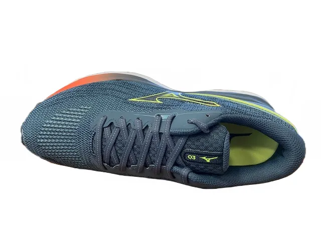Mizuno Wave Skyrise 3 scarpa da corsa J1GC220981 smoke blue-neo lime-neon flame for youth