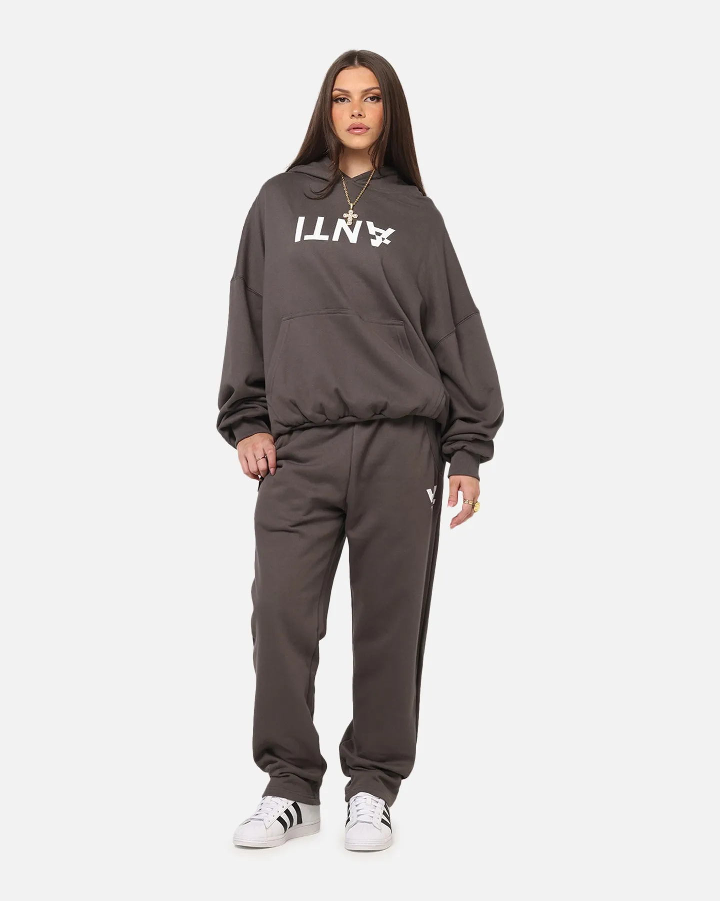 Fleece Lining Road Trip The Anti Order Reverse Logo Hoodie Charcoal Grey