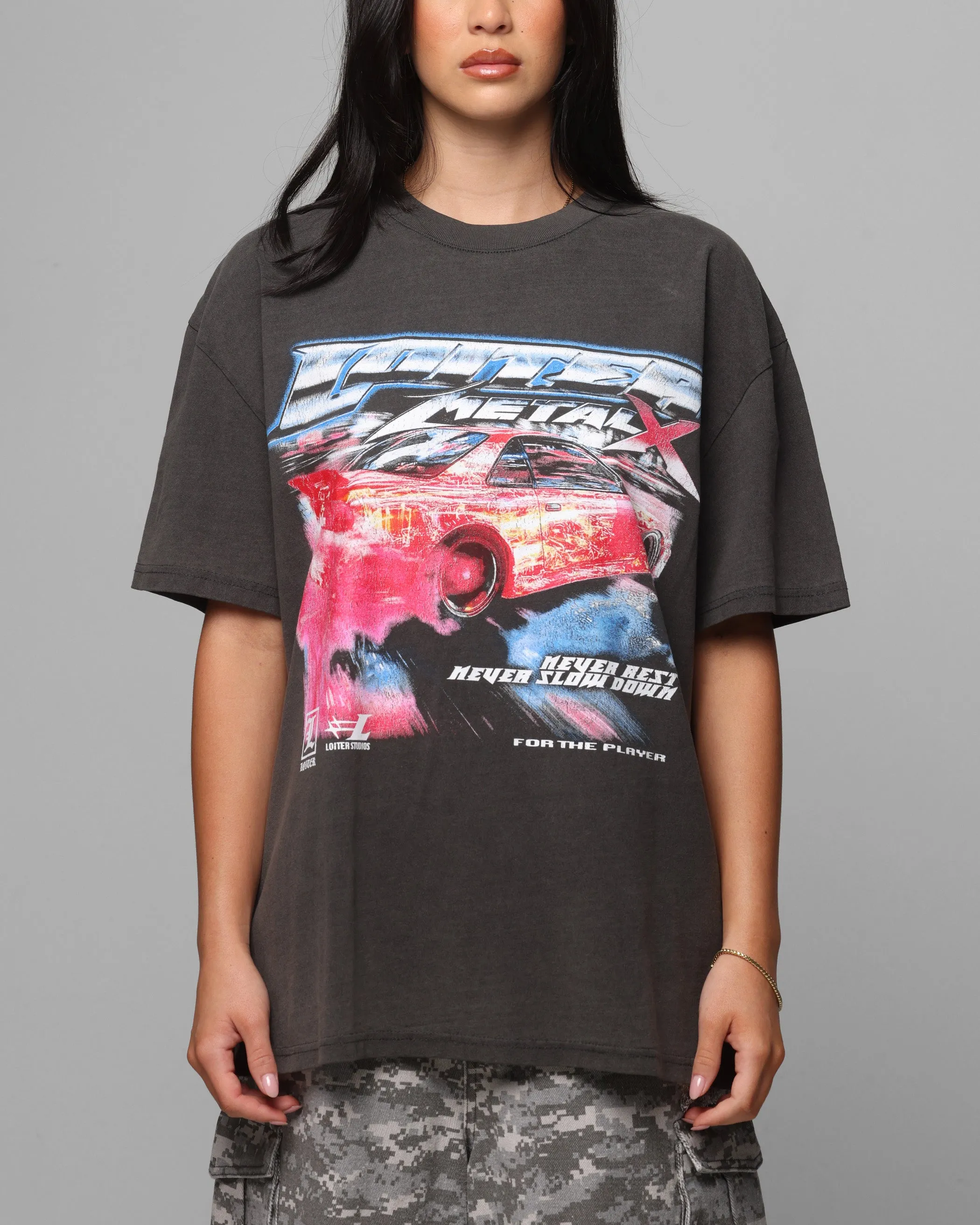 Loiter Speed Vintage T-Shirt Black Wash Weekend Style Trend Soft and Lightweight