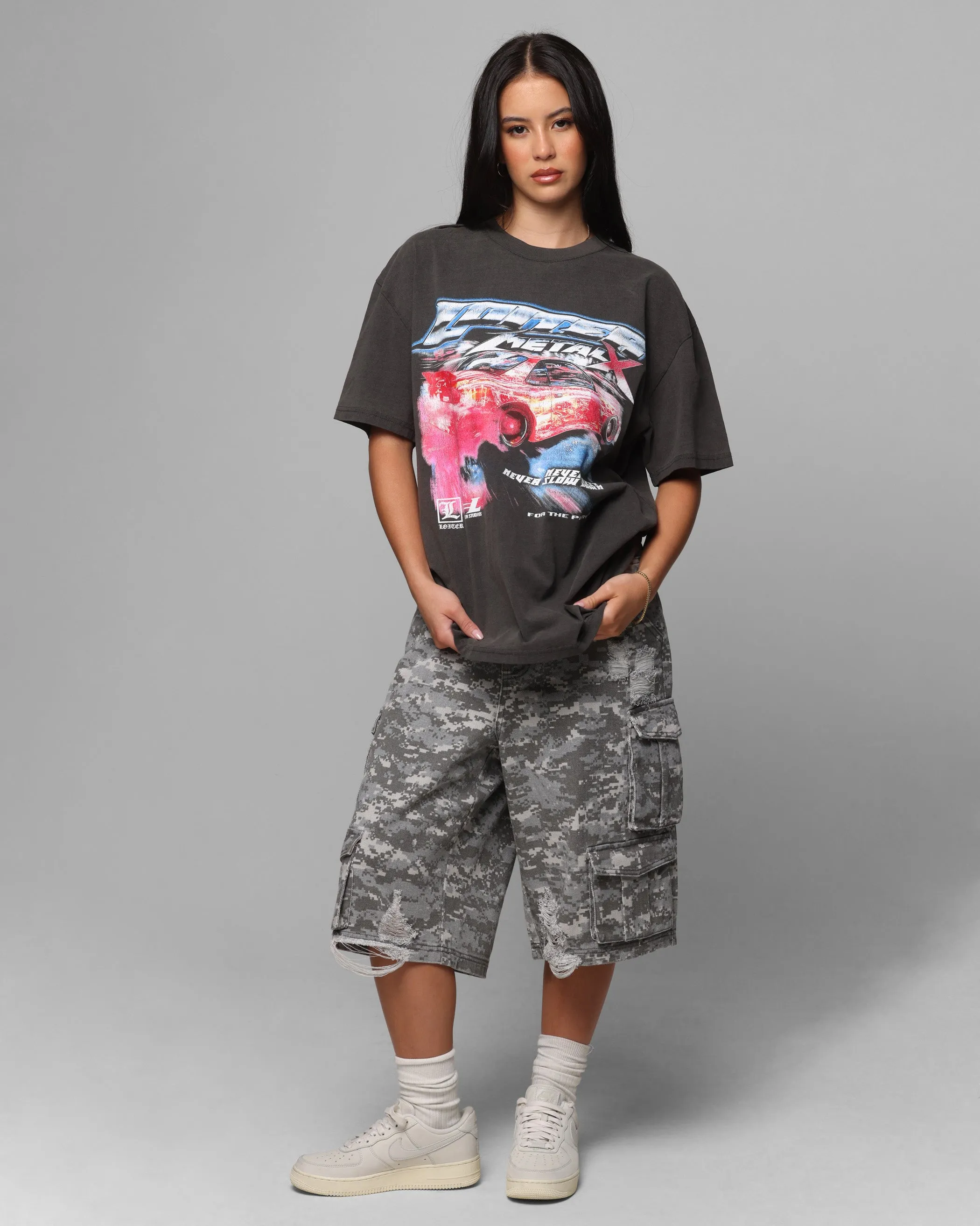 Organic Cotton Blend Loiter Speed Vintage T-Shirt Black Wash
