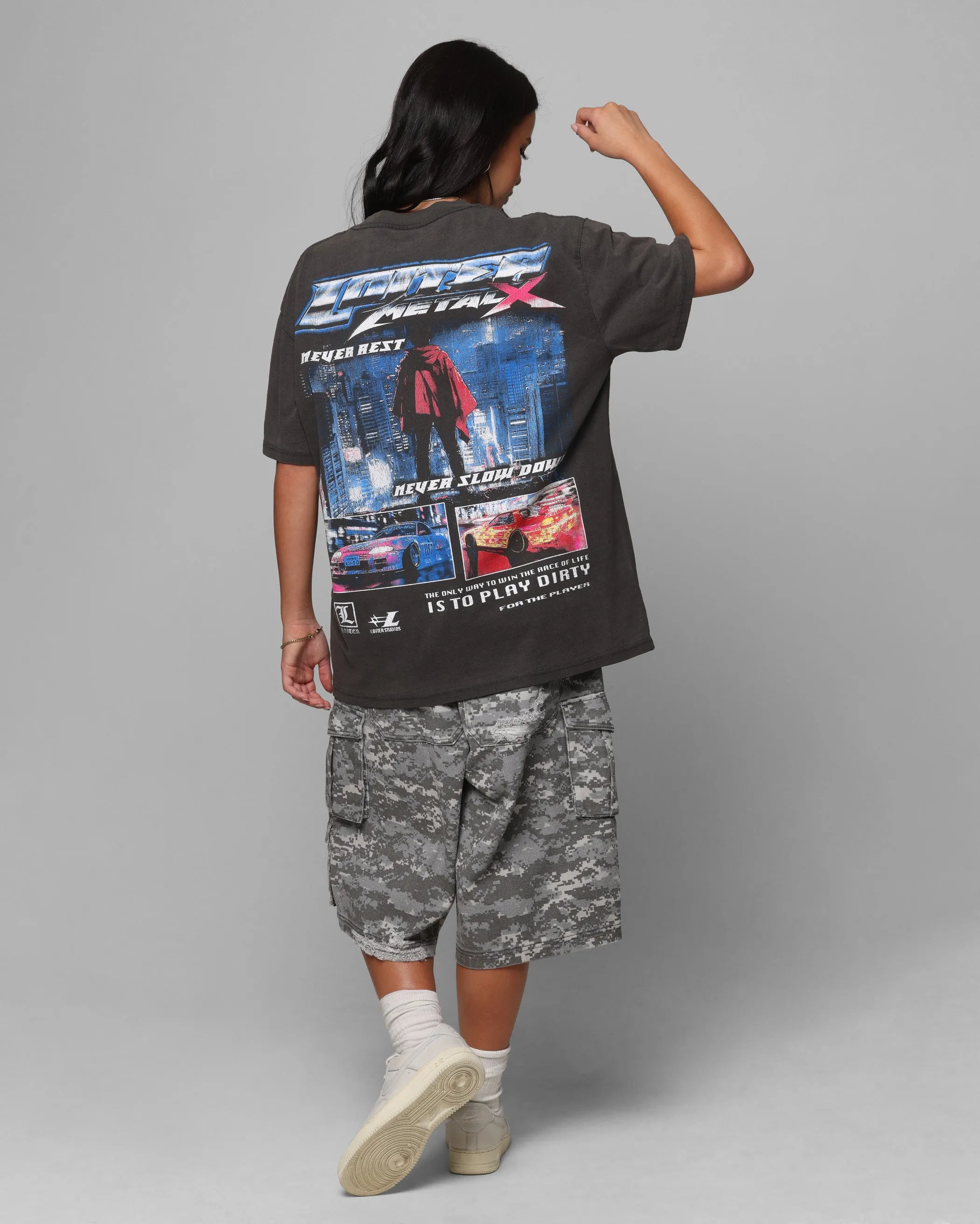 Loiter Speed Vintage T-Shirt Black Wash Durable Stitching Layered Look