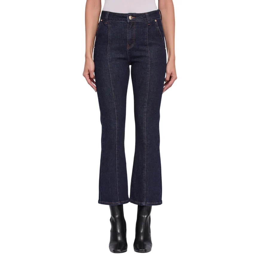 Gaud?? Jeans 521BD26002_00 Blu Scuro: Jeans Donna Flared Cropped con Gioiello Body Fit Ready Advanced Stretch Recovery