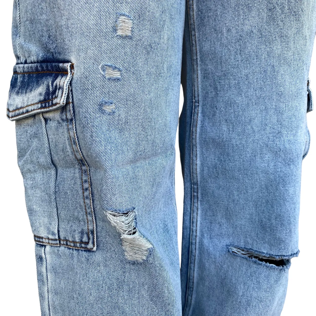 Winter Fashion XT Studio pantalone in jeans largo con tasconi e rotture Flare blu chiaro