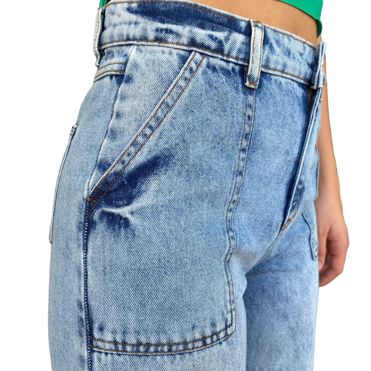 Versatile Weekend Style XT Studio pantalone in jeans largo con tasconi e rotture Flare blu chiaro