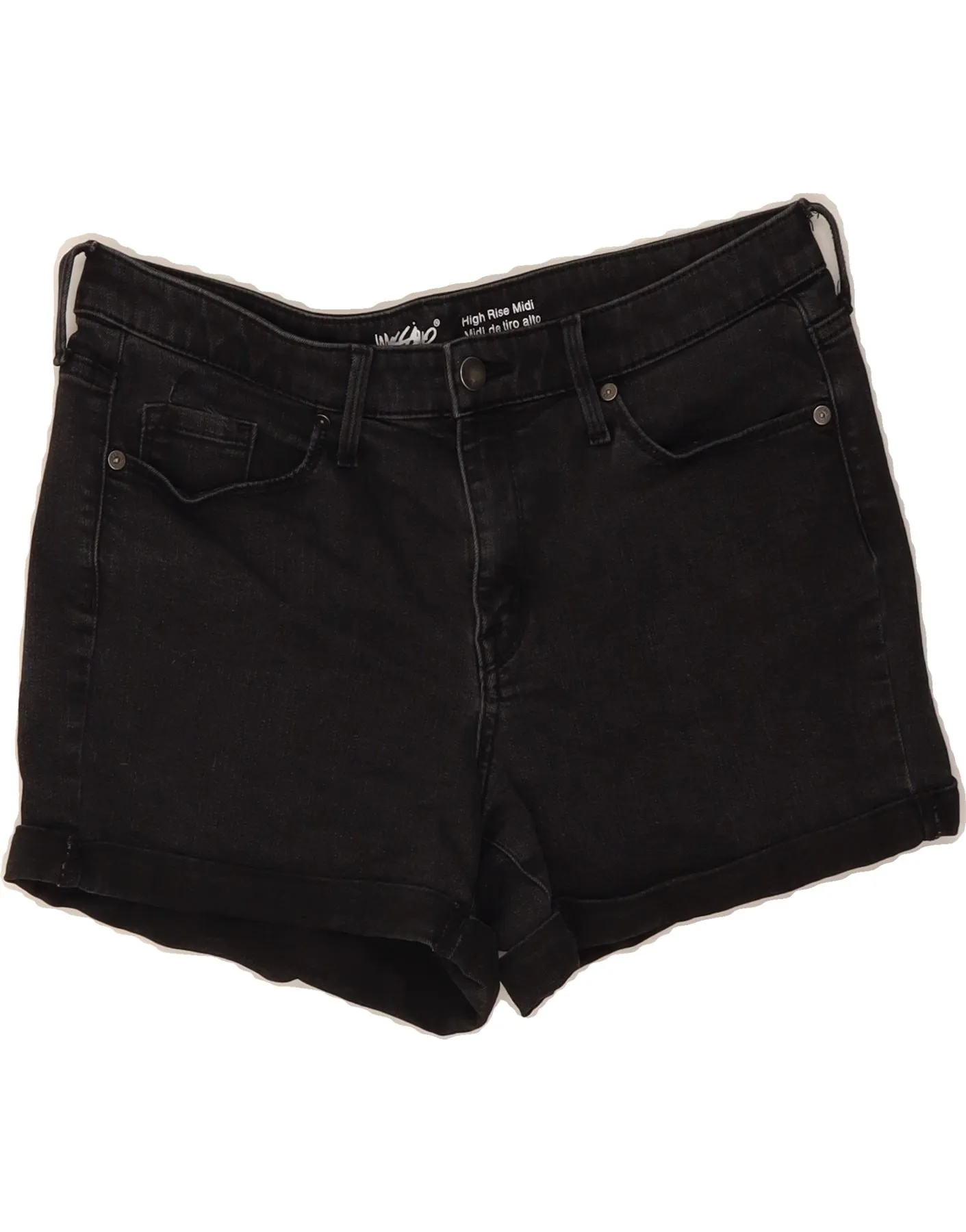 Travel Clothing Non Irritating Tagless MOSSIMO Womens High Waist Denim Shorts US 10 Large W34 Black Cotton