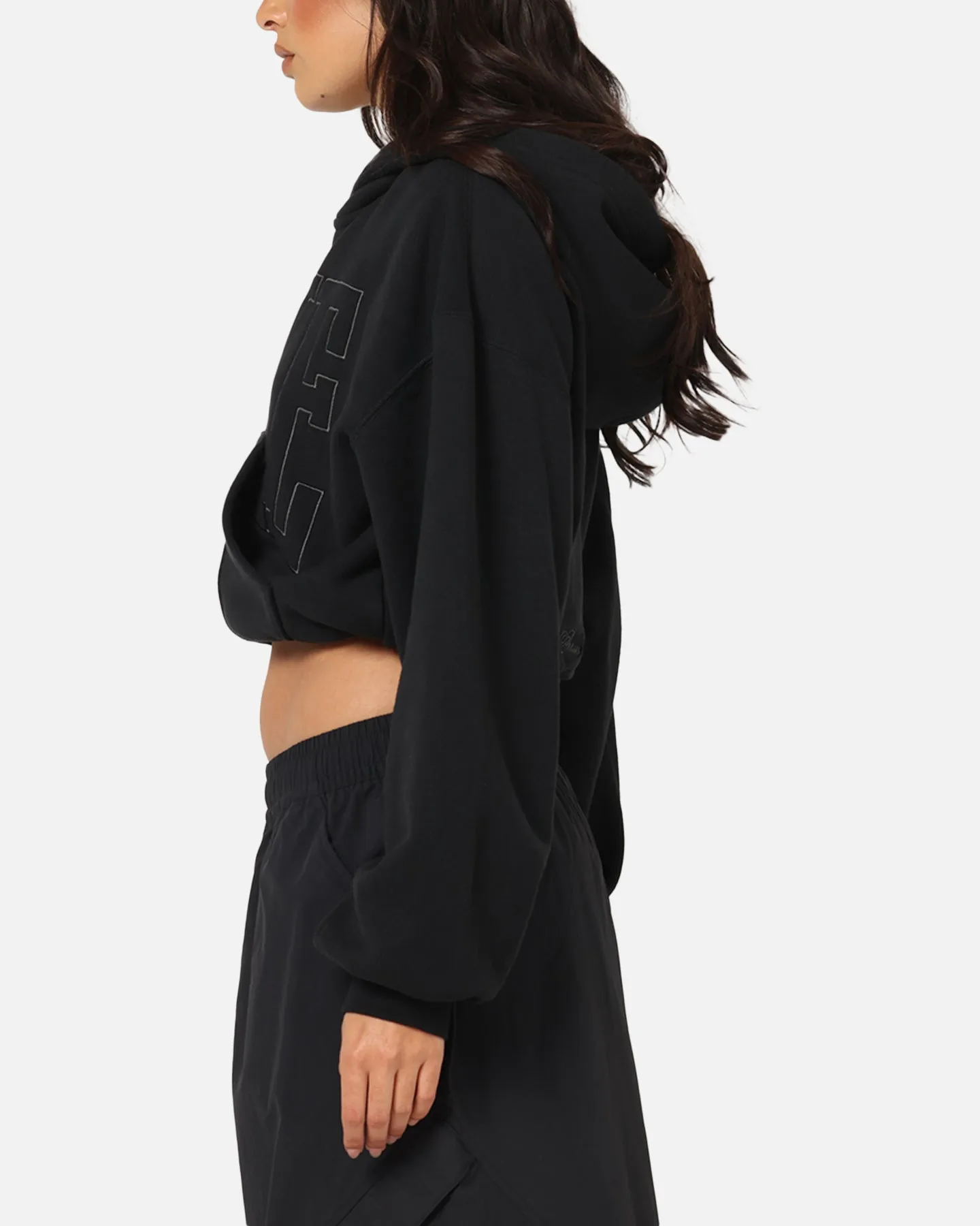 Nike Women's Sportswear Full-Zip Cropped French Terry Hoodie Black High Demand No Snag Zipper
