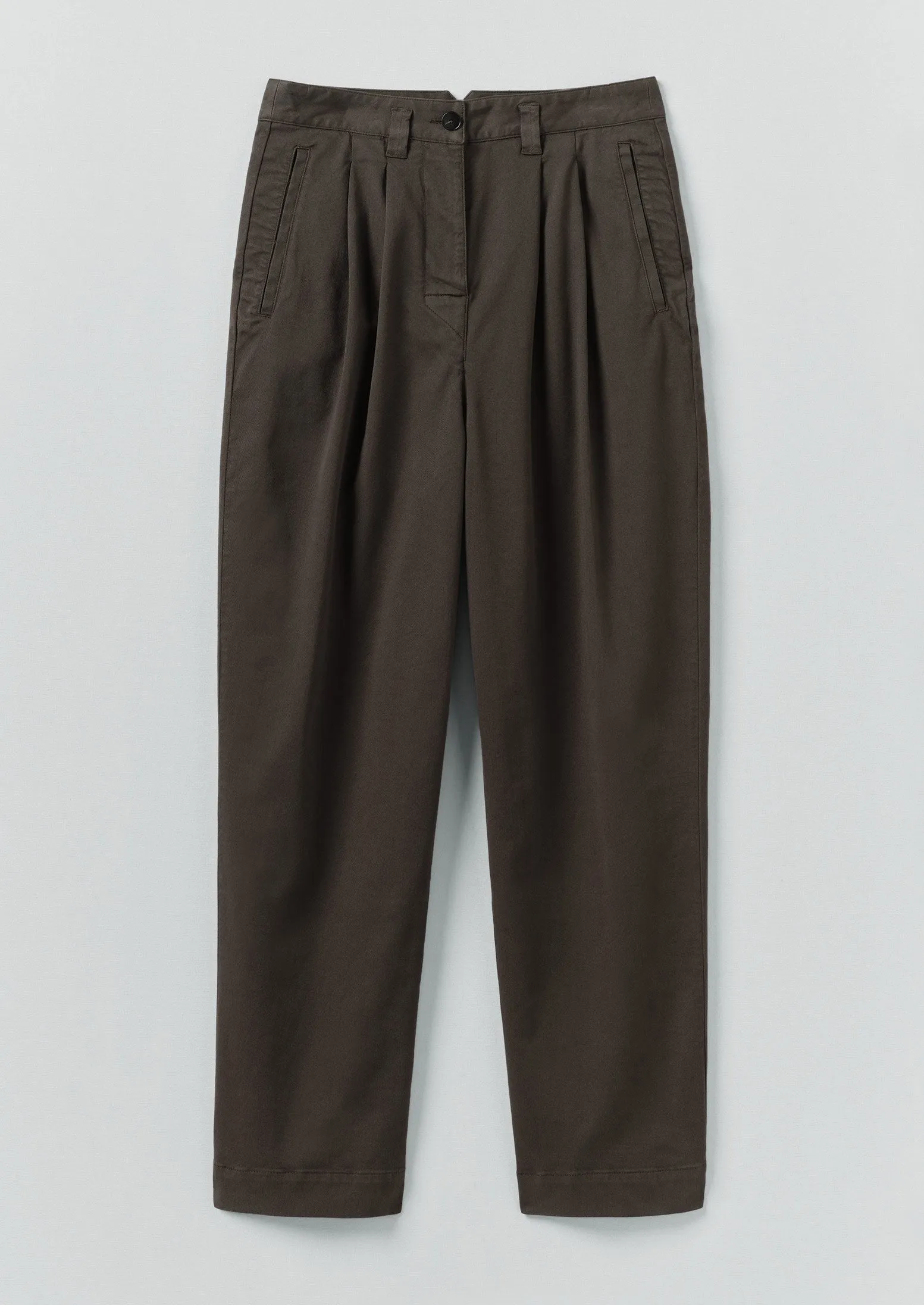 Cotton Pleat Front Pants | Mocha Brown No Ride Tailored Silhouette