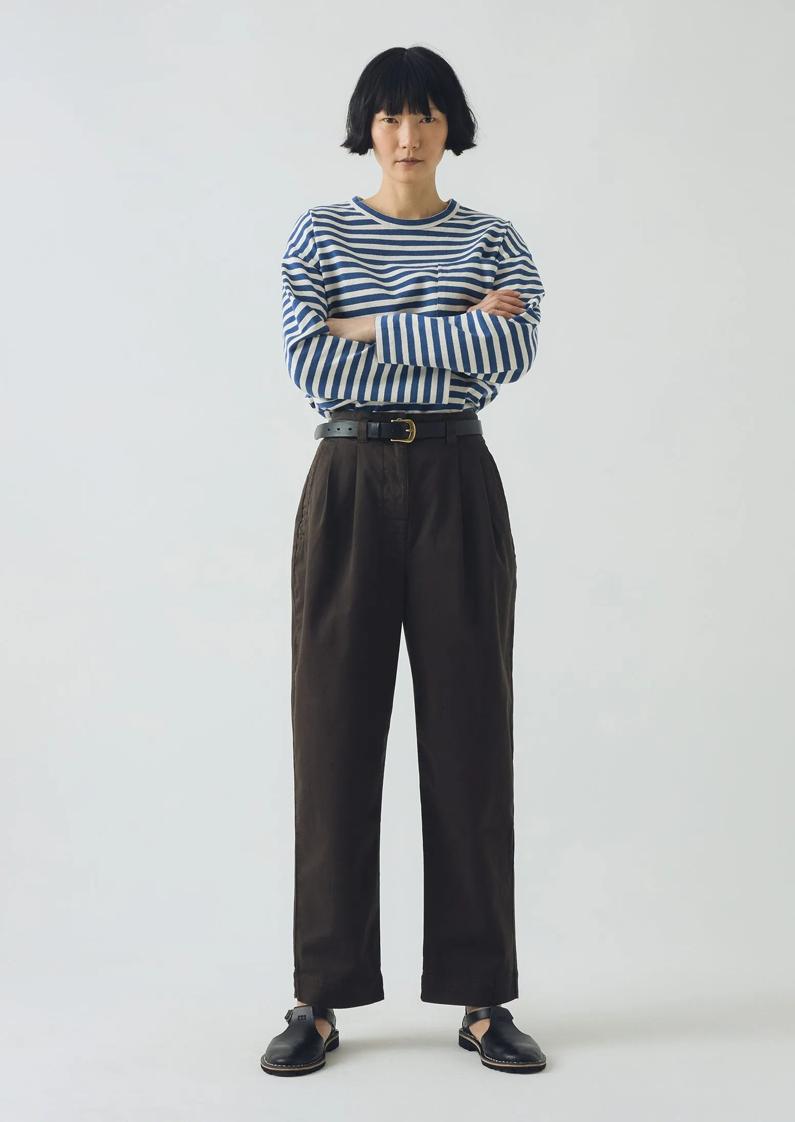 Flexible Waistband Performance Support Cotton Pleat Front Pants | Mocha Brown